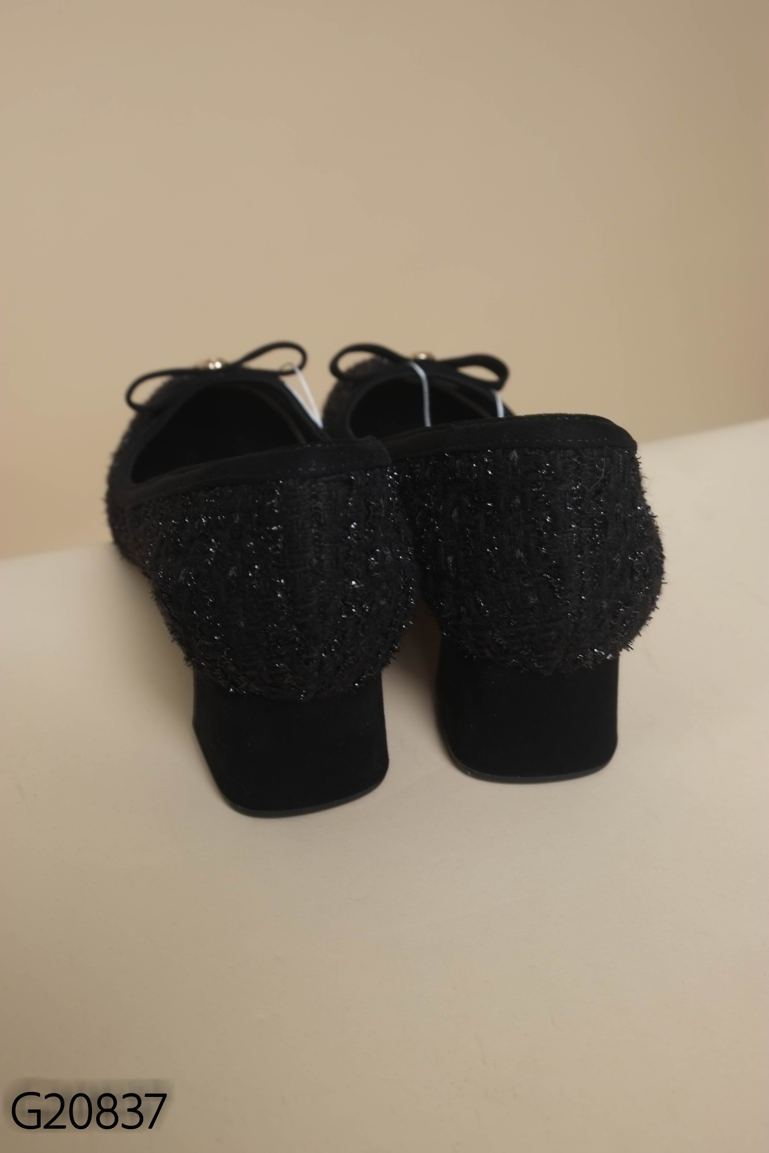 Giày cao gót LILY WEI tweed đen nơ