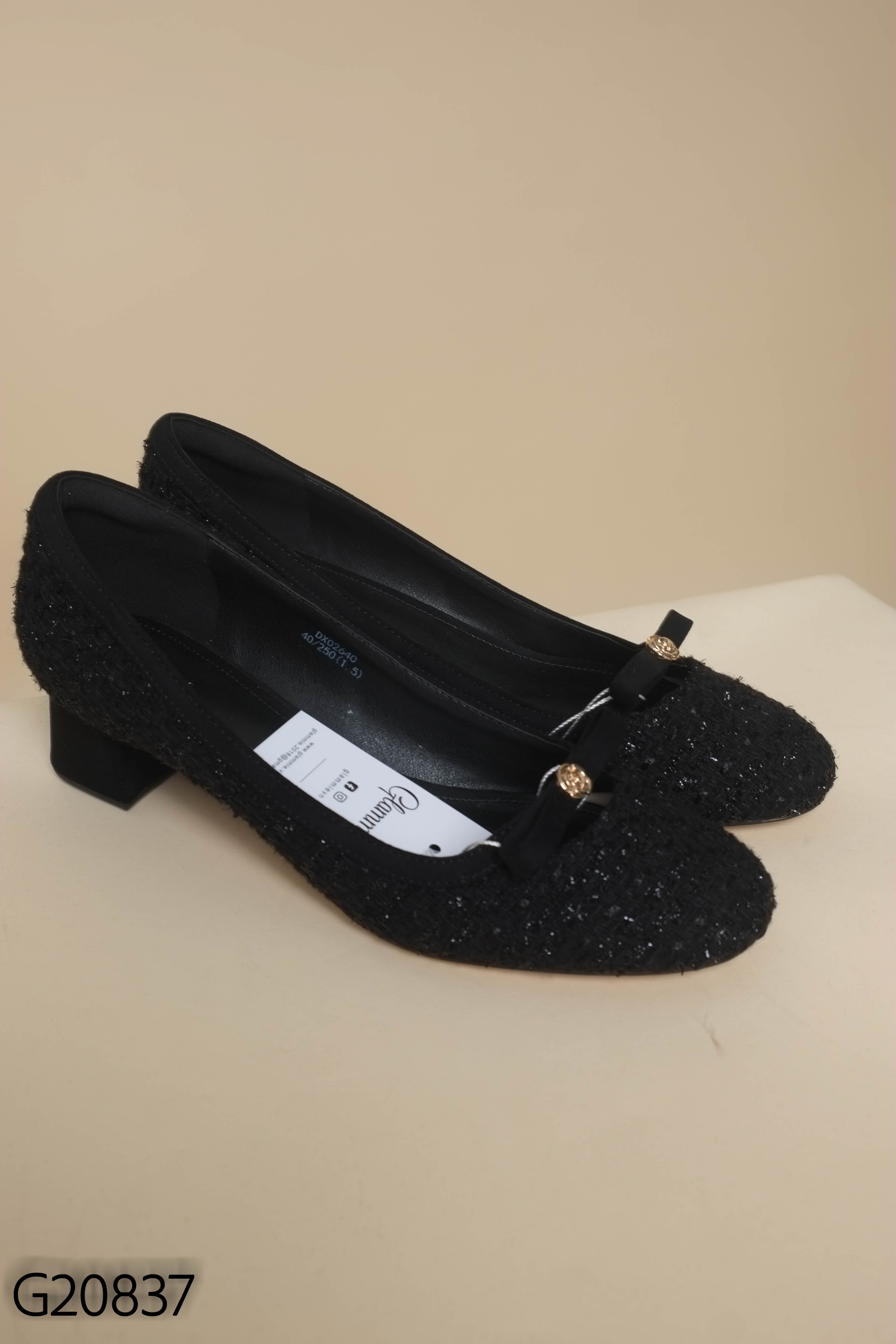 Giày cao gót LILY WEI tweed đen nơ