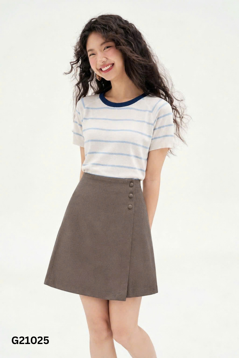 Chân váy ADORE DRESS ghi rêu phối cúc