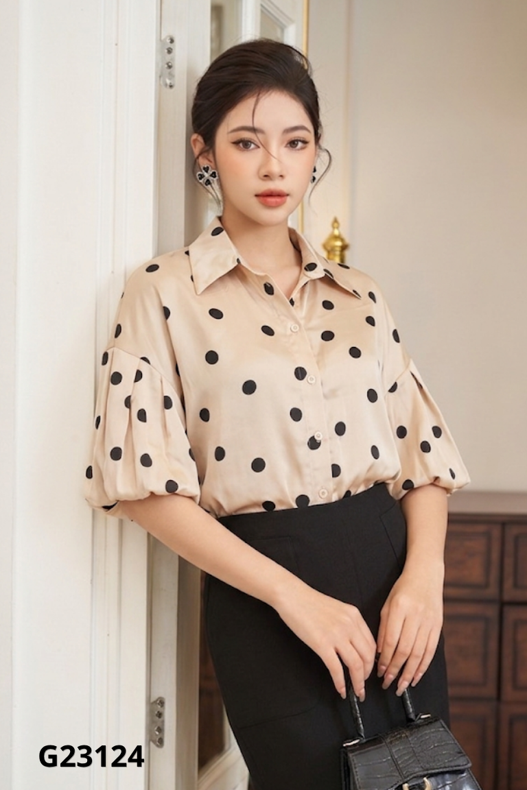 Áo sơ mi hồng chấm bi ORCHID