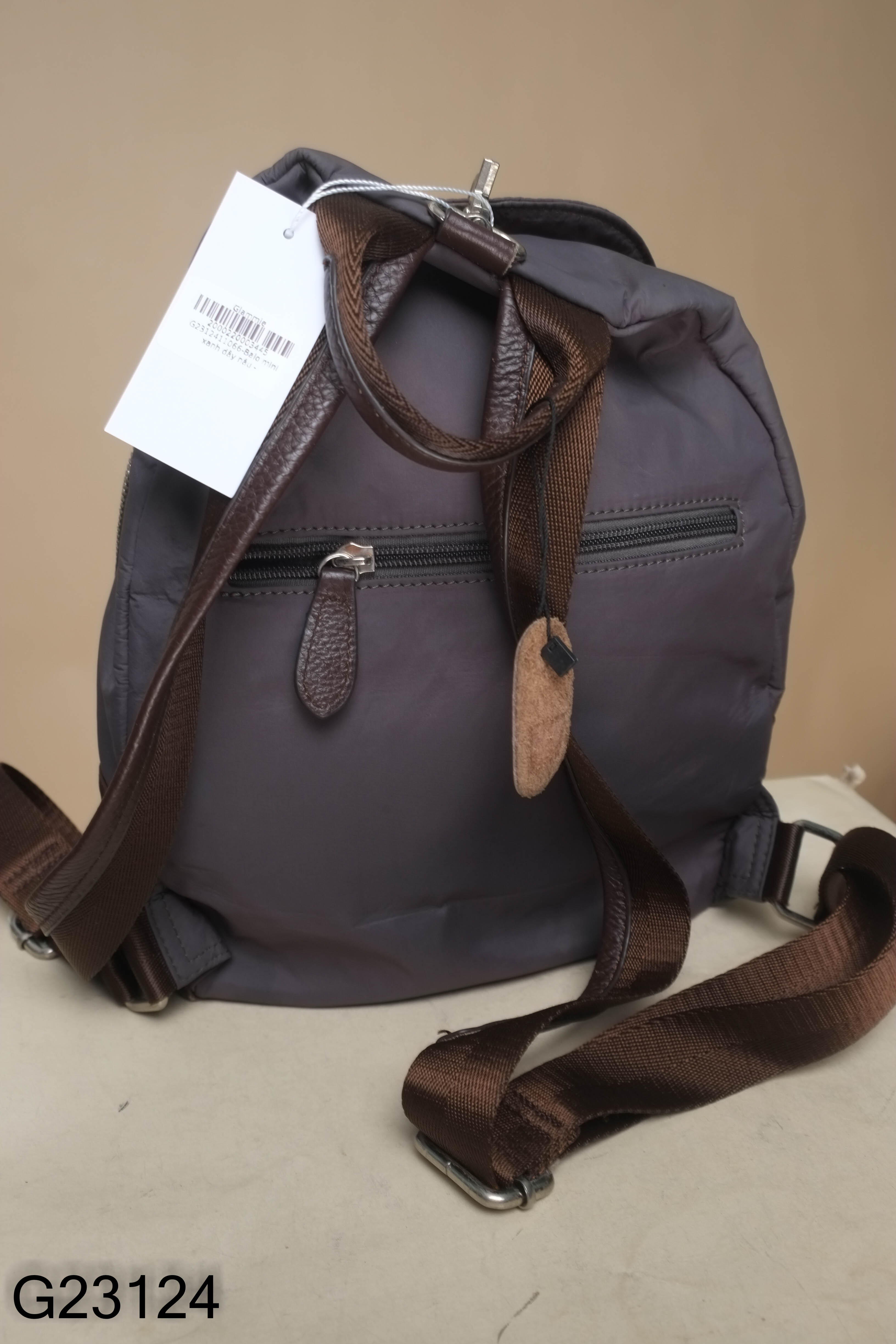Balo mini xanh dây nâu