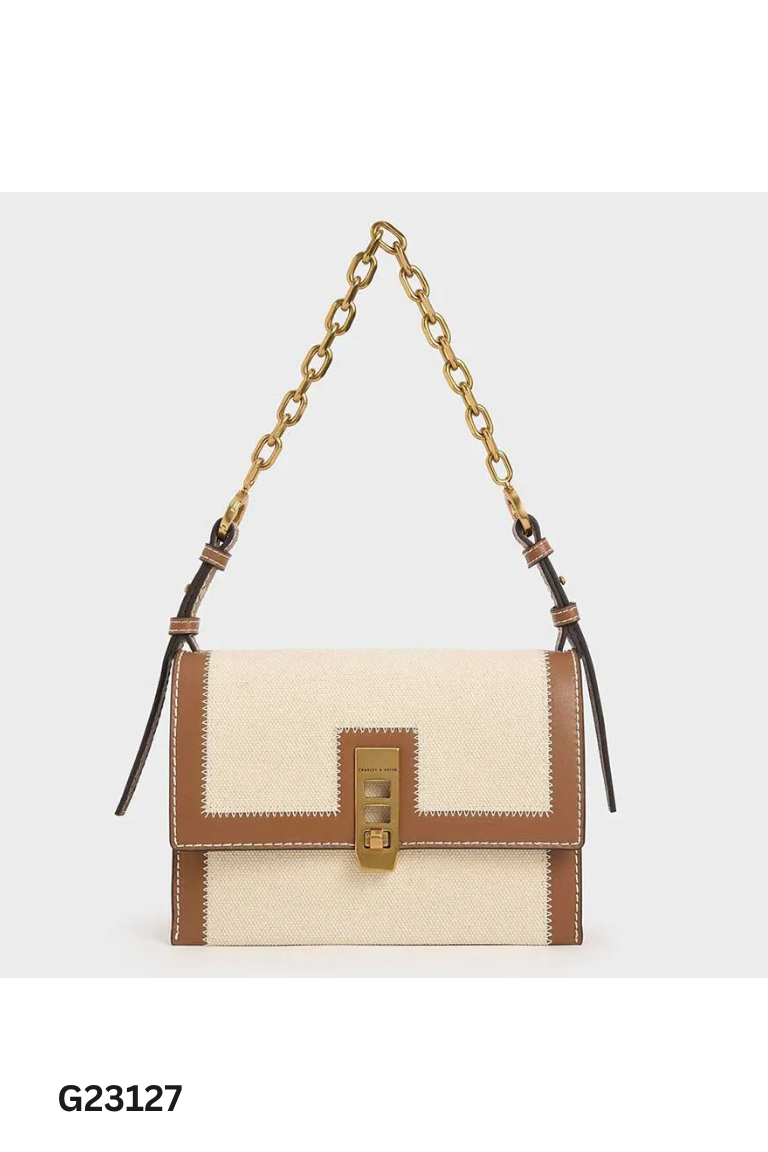 Túi CHARLES & KEITH cói be viền nâu