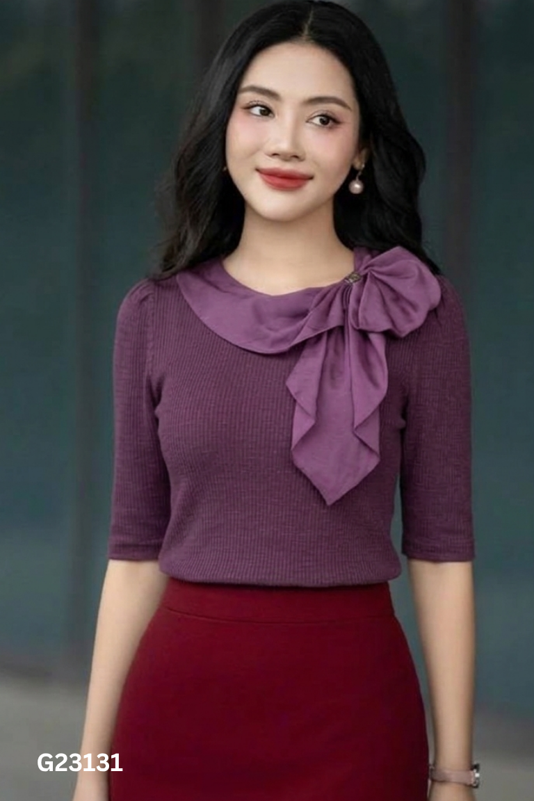 Áo HONG VIC tím đính nơ
