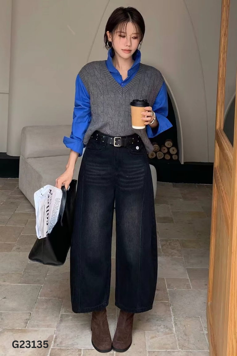Quần culottes jeans đen trơn
