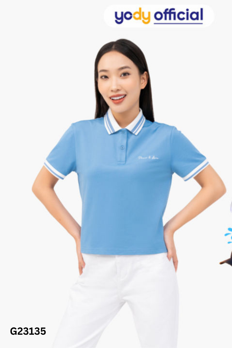 Áo polo xanh YODY cổ trắng