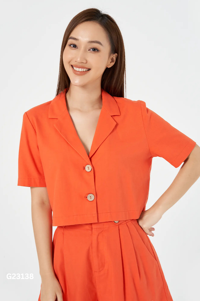 Áo kiểu cam CANIFA cổ vest