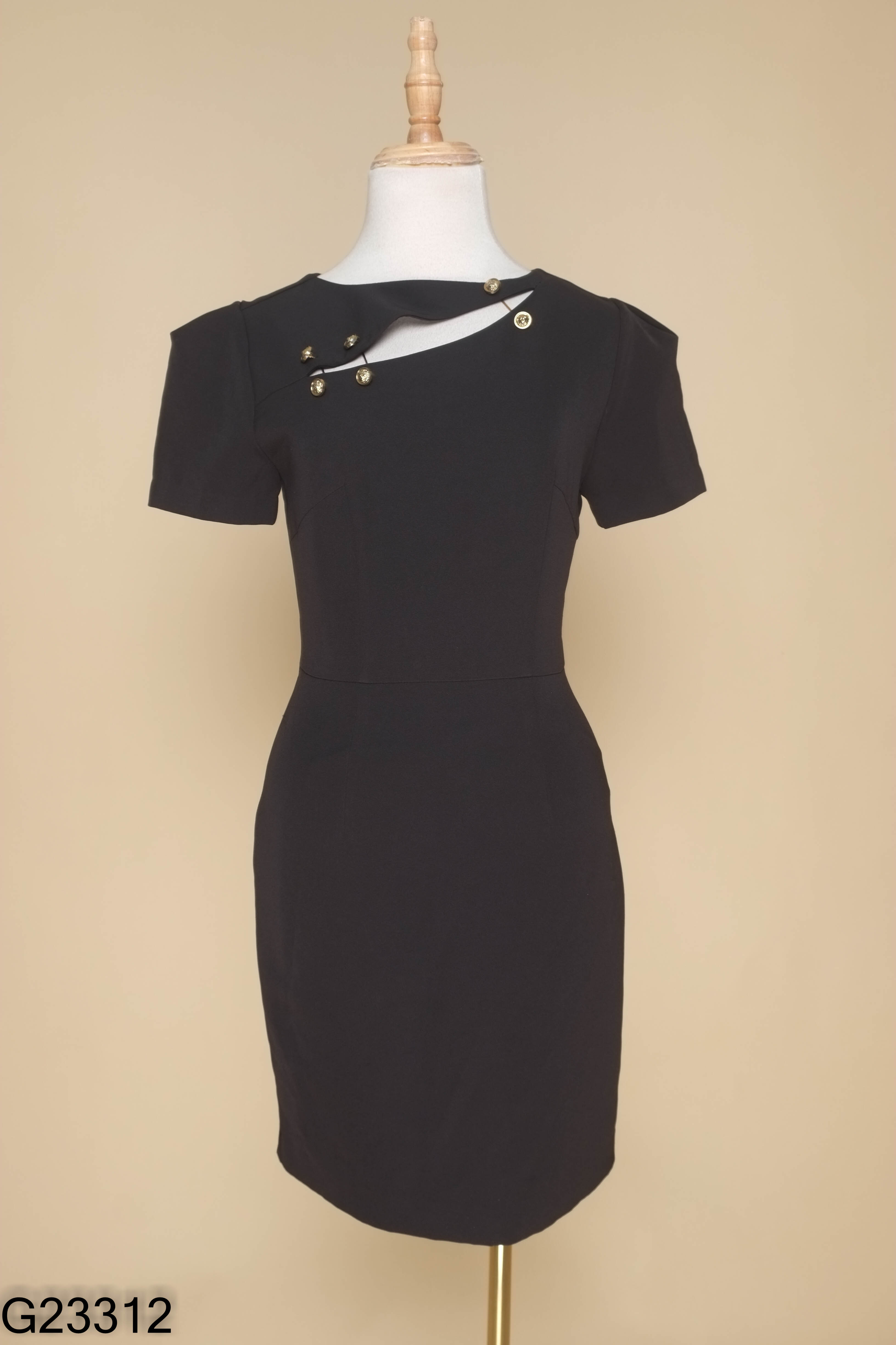 NEWTAG Váy BCBGMAXAZRIA đen phối cúc