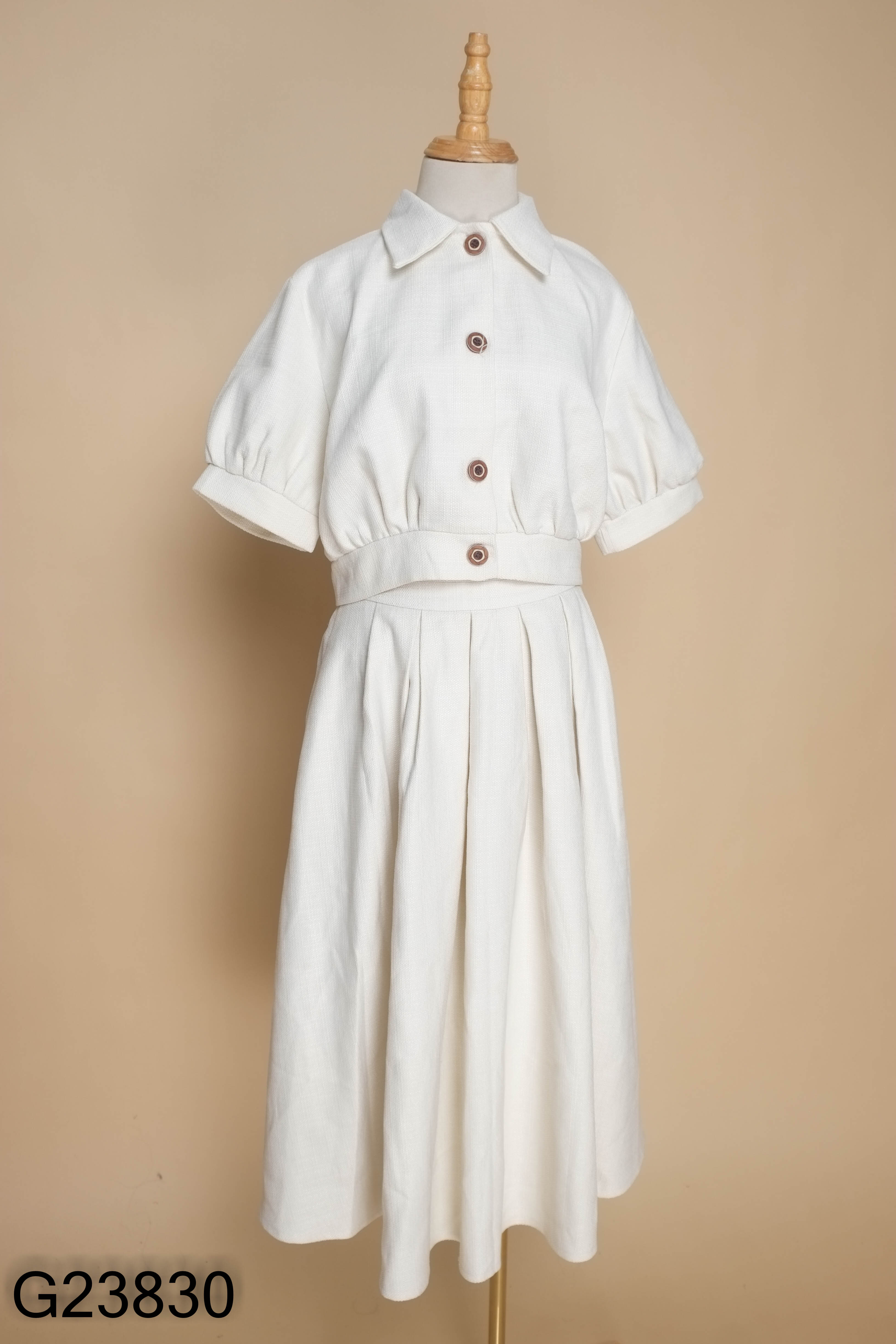 Set dạ be VOGUE ngắn tay+váy dài
