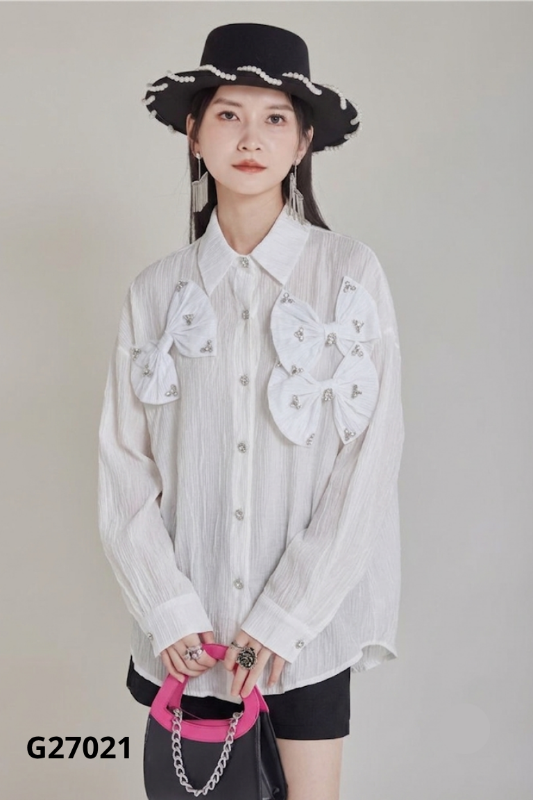 Áo đũi trắng nơ đính đá