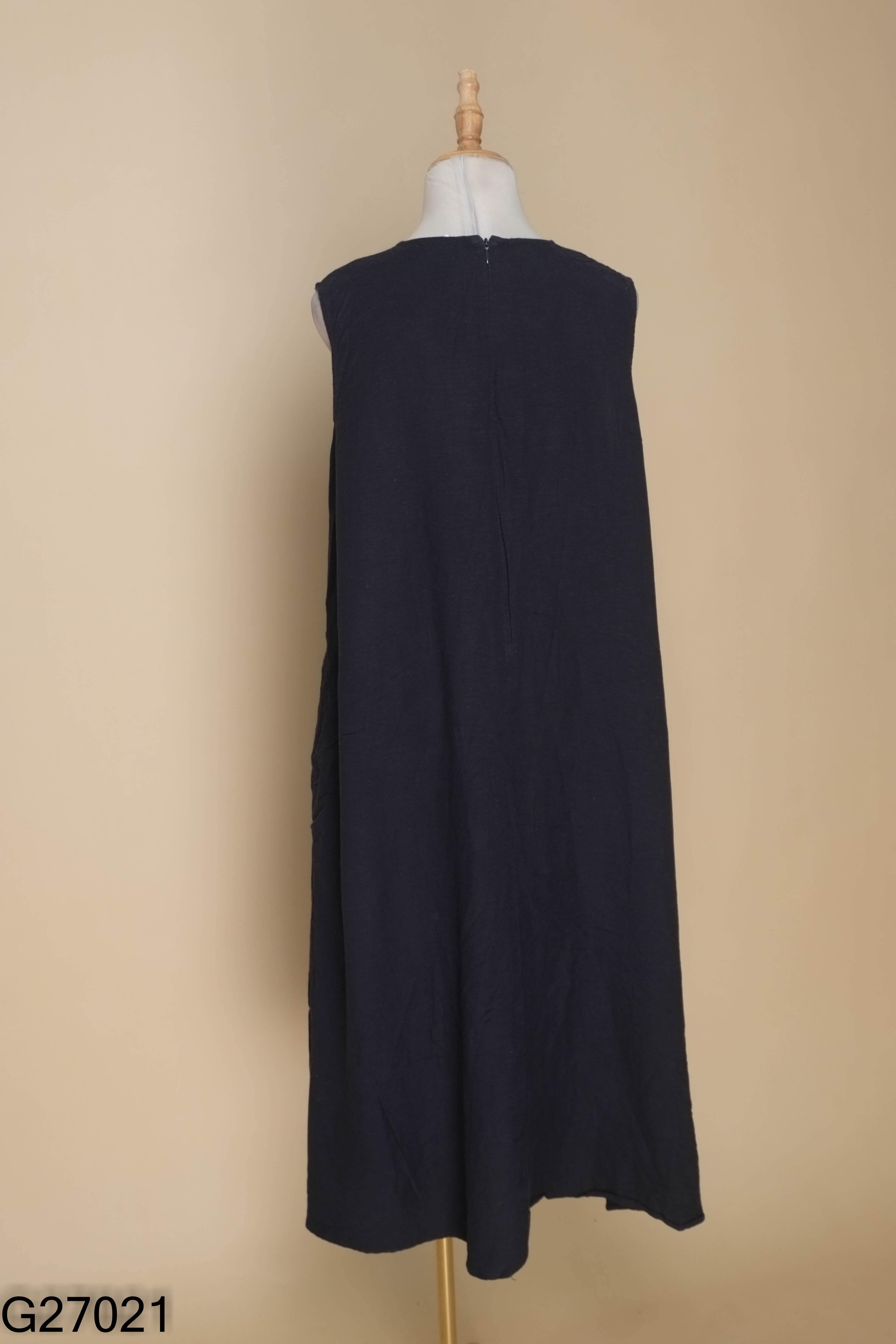 Váy sát nách linen xanh than