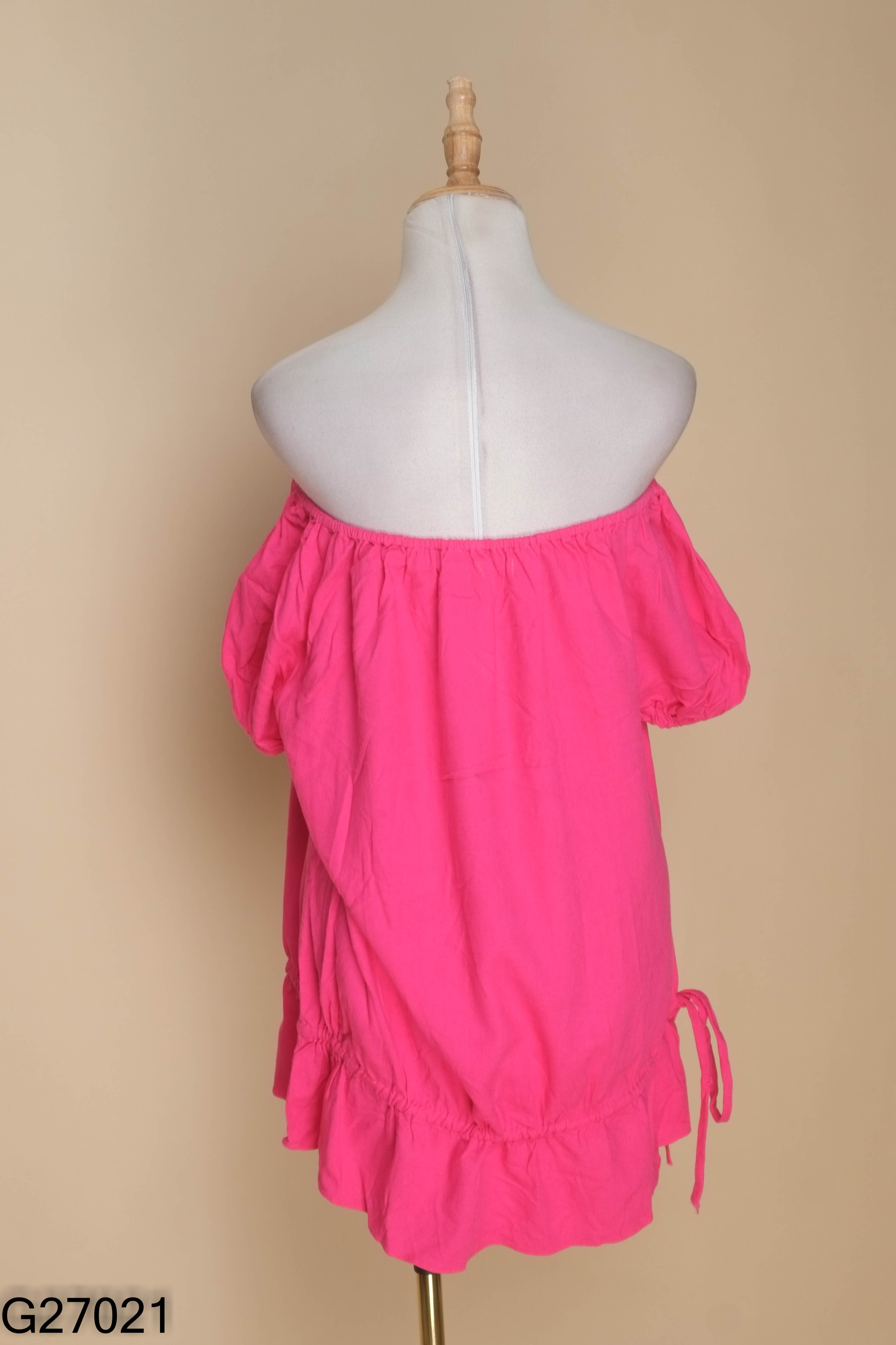 Áo trễ vai linen MAY LINEN hồng
