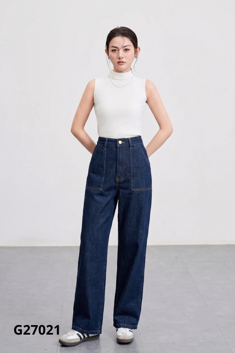 Quần jeans trơn xanh đậm