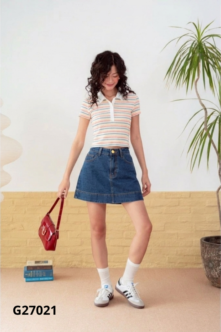 Chân váy jeans OKK xanh trơn