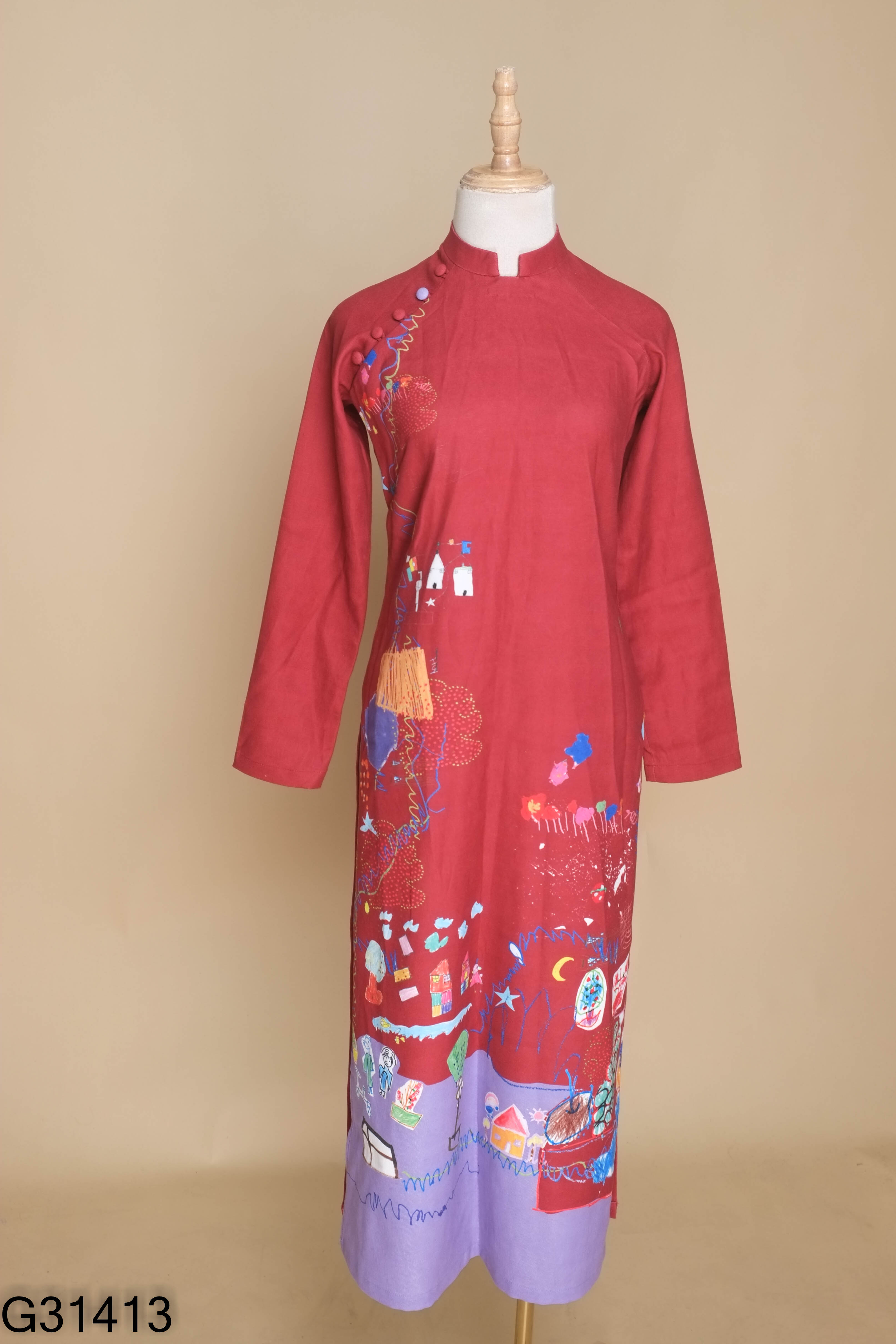 Áo dài đỏ họa tiết