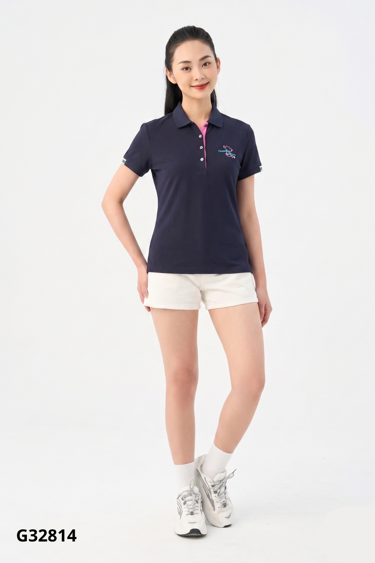 Áo polo xanh than thêu họa tiết