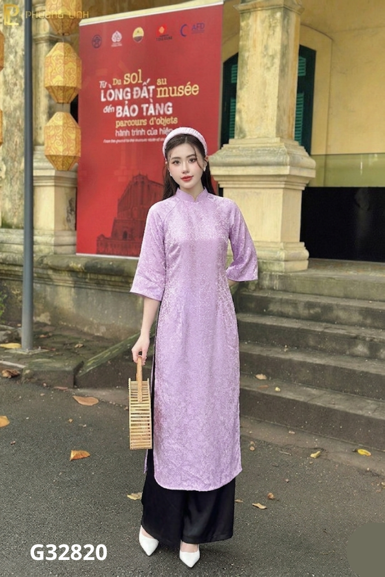Set áo dài tím + quần đen