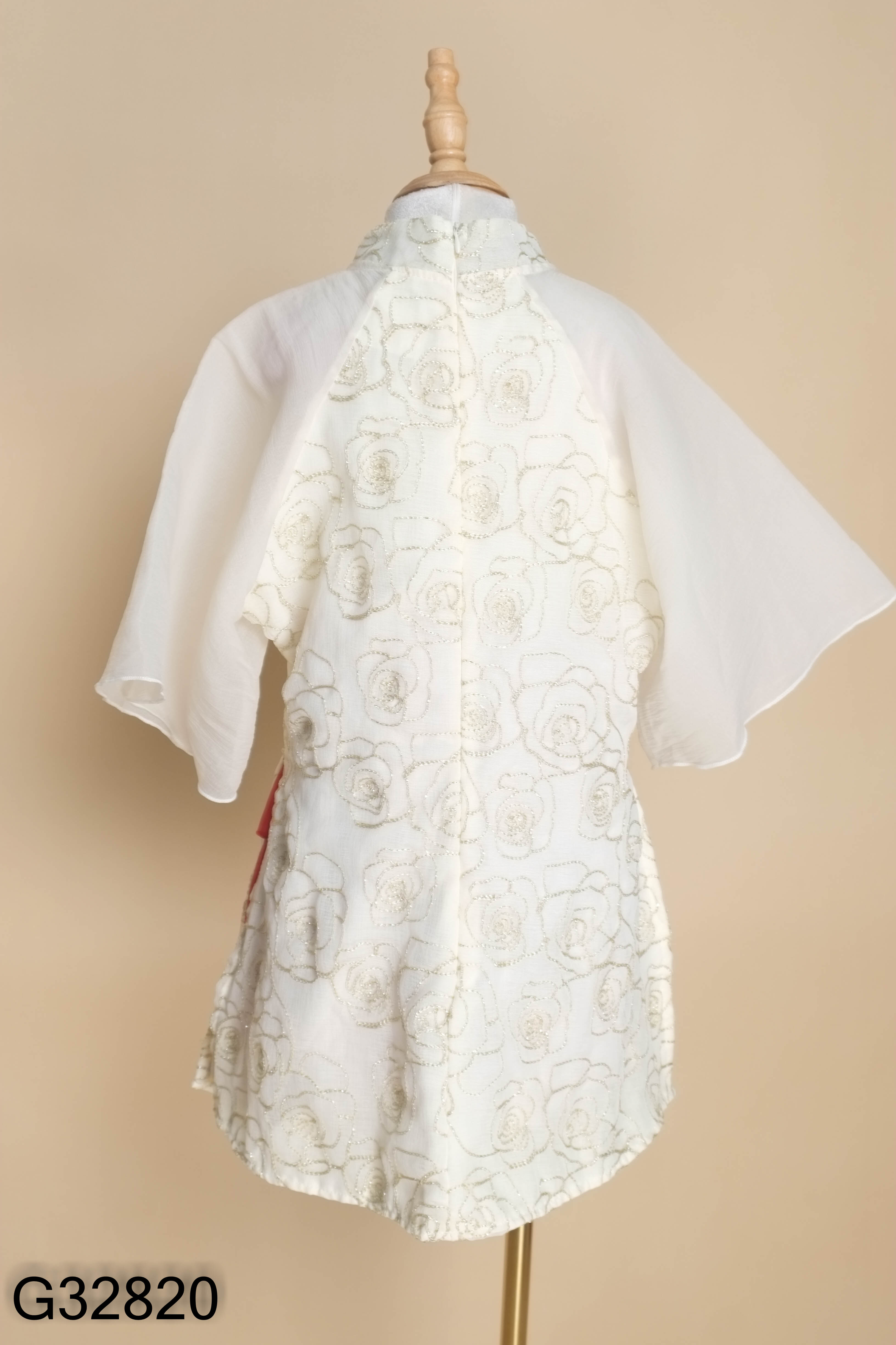 Set áo be cổ tàu + chân váy đỏ