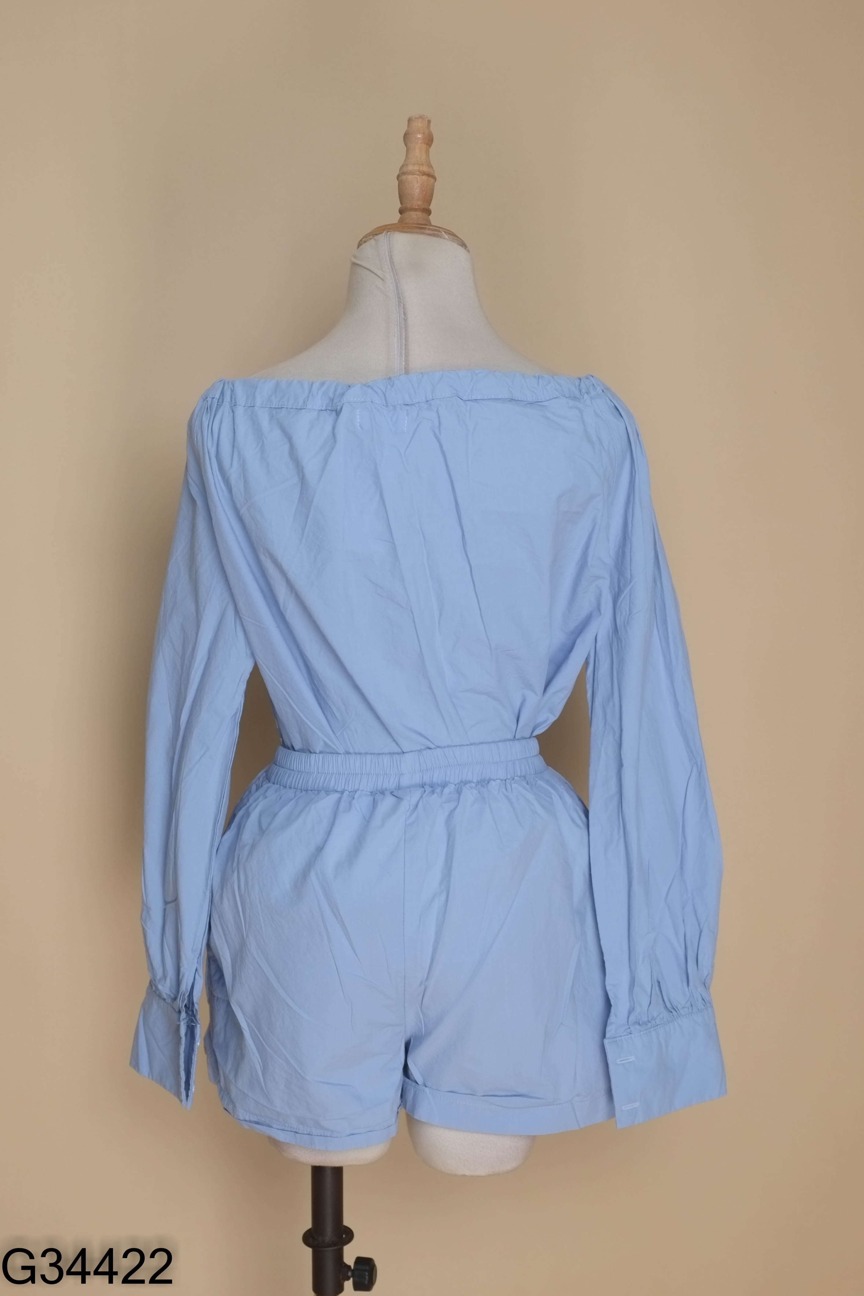 NEWTAG Set Áo xanh hoa trắng + quần shorts