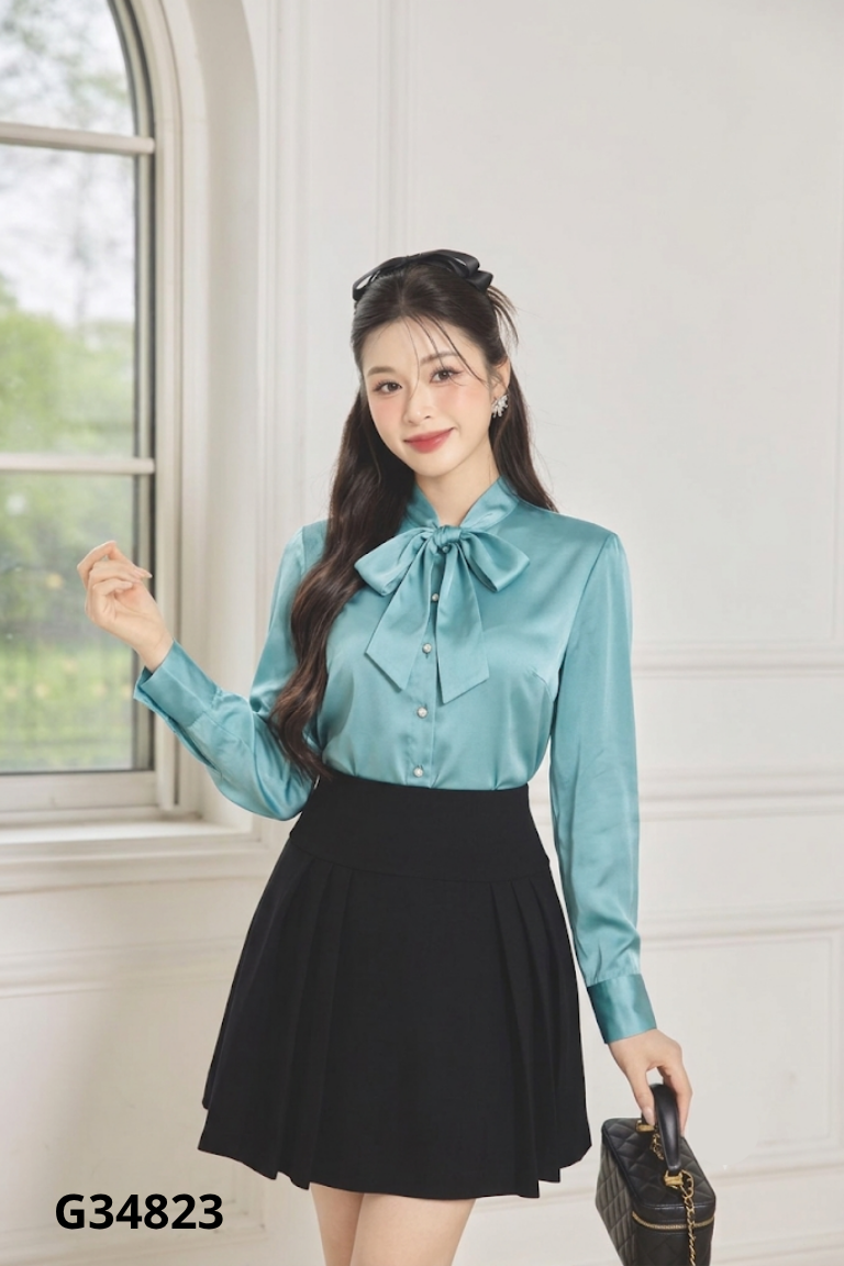 Áo sơ mi nữ xanh ELISE cúc ngọc