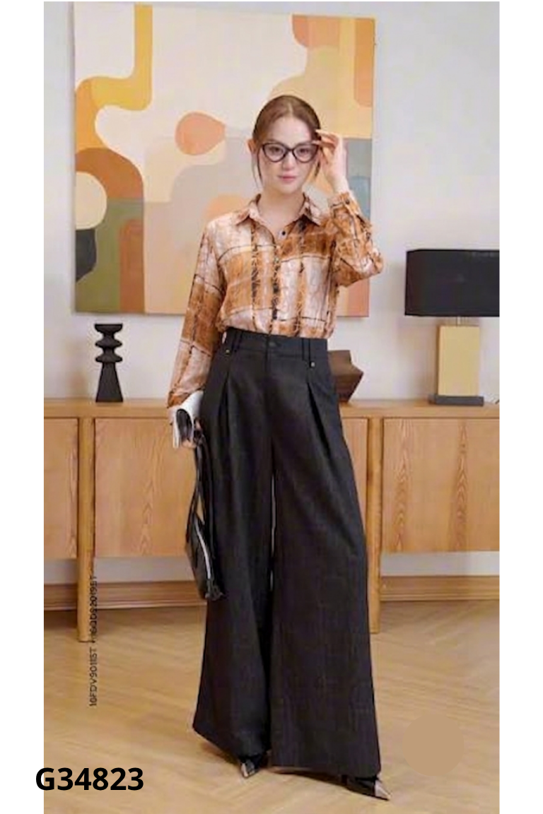 Áo sơ mi nâu C'CHAT họa tiết