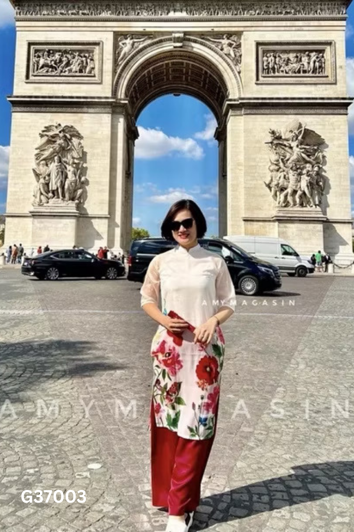 Set áo dài DAISY be + quần đỏ