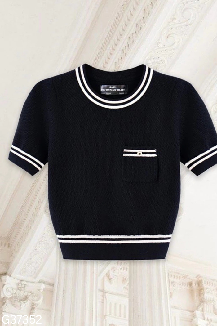 Áo len babytee đen TINGOAN viền trắng
