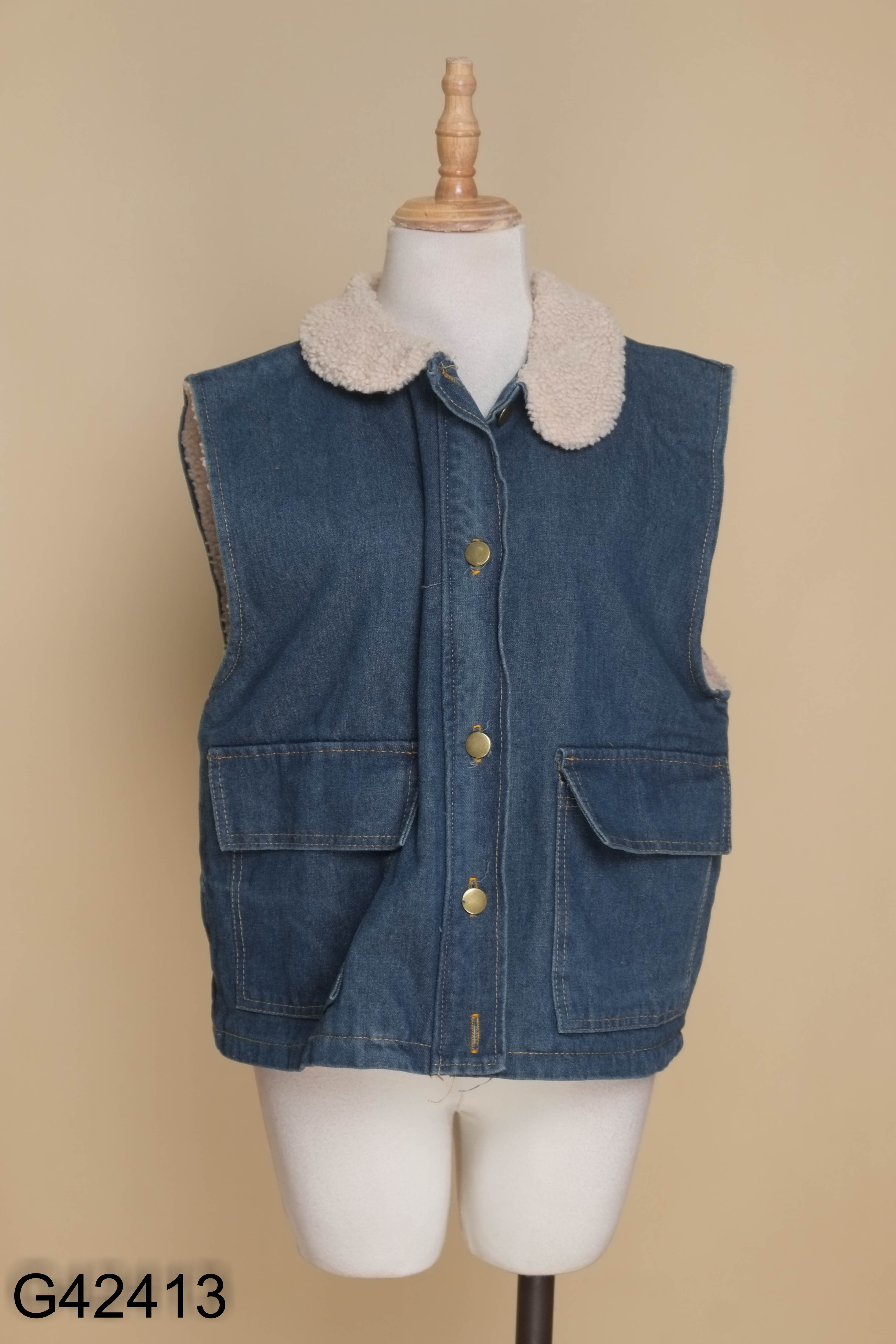Áo jeans xanh lót lông