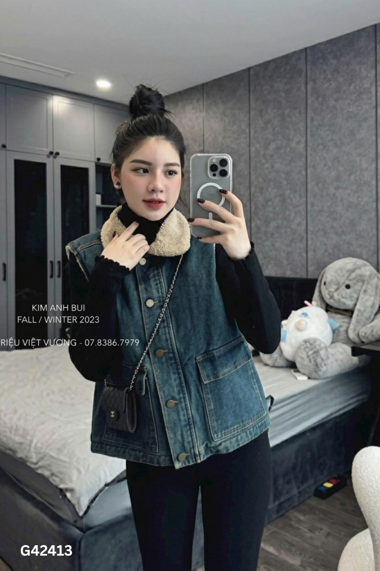 Áo jeans xanh lót lông