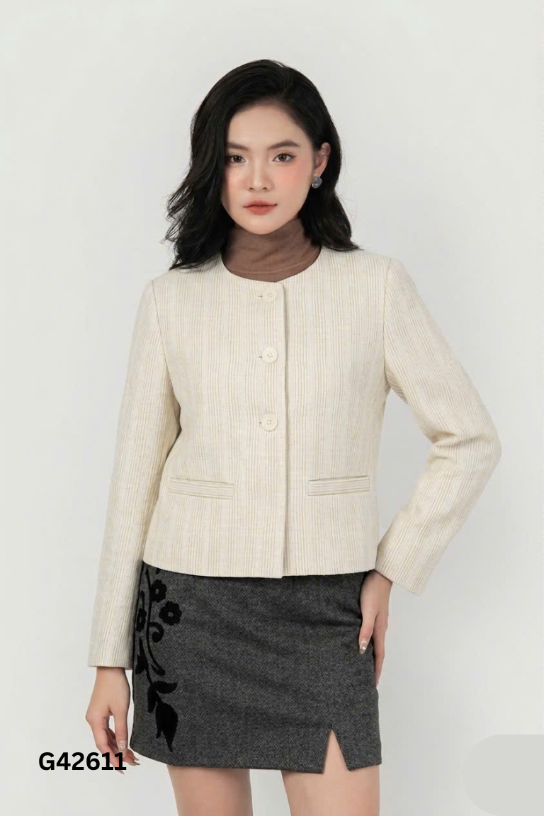 Áo dạ be cổ tròn