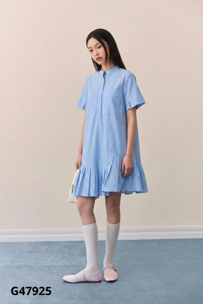 Váy xanh sọc THE BLUE T-SHIRTS xếp ly