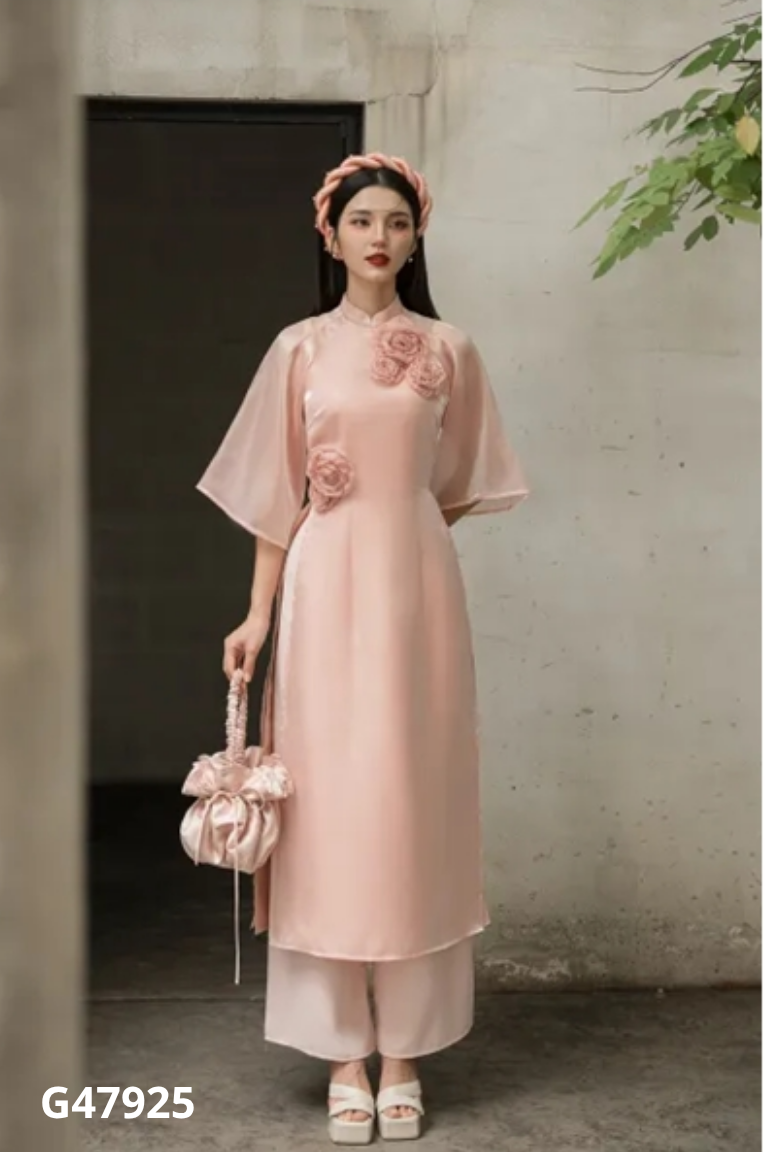 NEWTAG Set Áo dài hồng DARLING.ISM phối hoa + quần