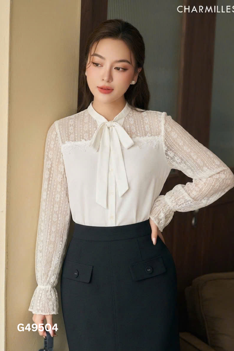 Áo trắng MIXXO phối ren