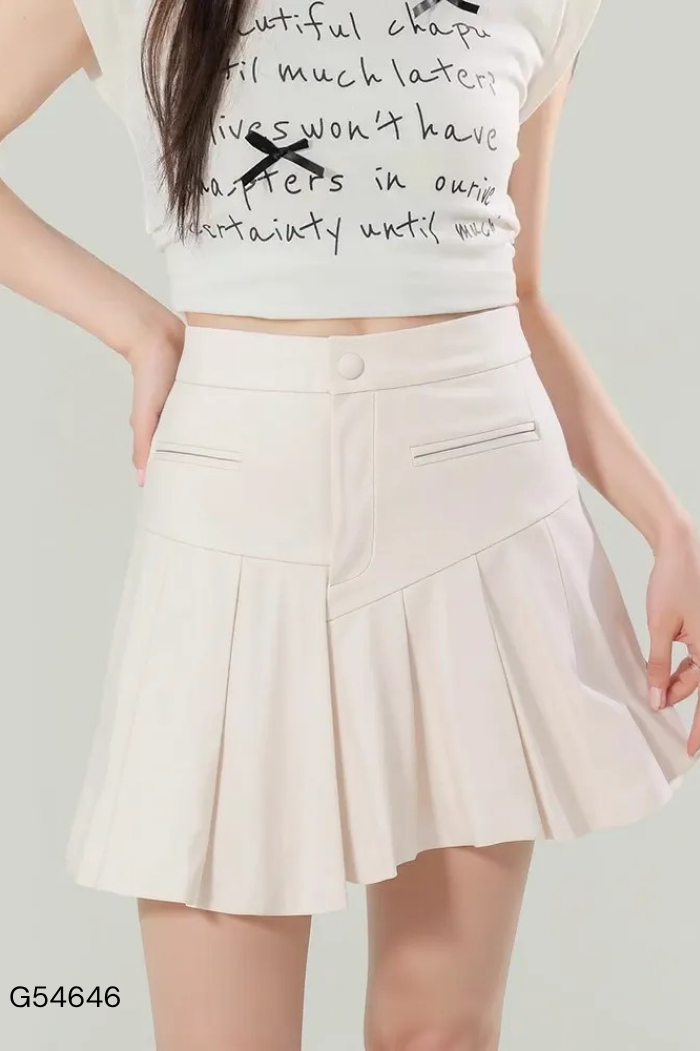 Chân váy da be xếp ly