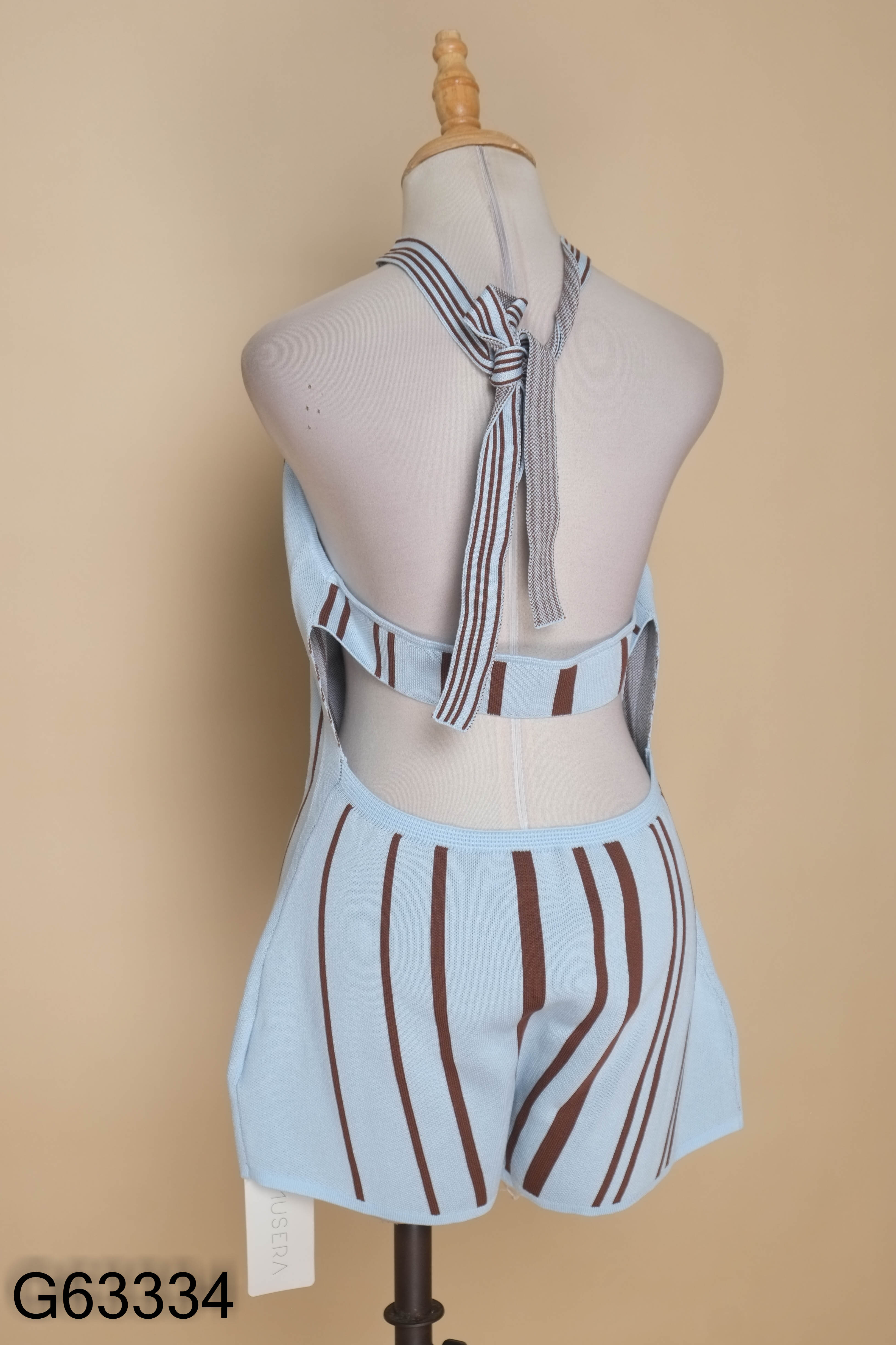 NEWTAG Jumpsuit len xanh MUSERA kẻ nâu