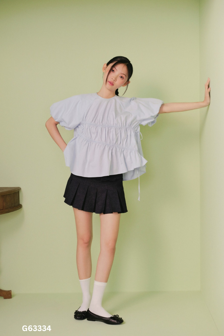 Áo babydoll xanh DOB nhún