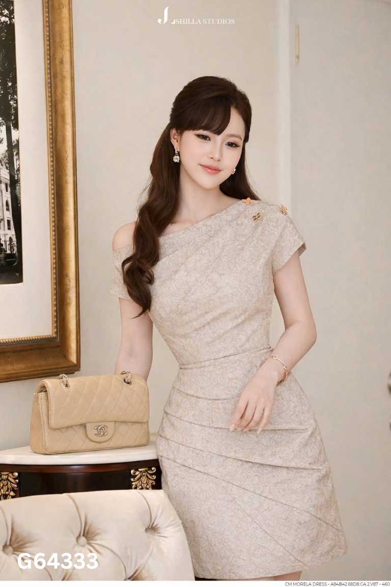 Váy be THE SHILLA lệch vai đính hoa