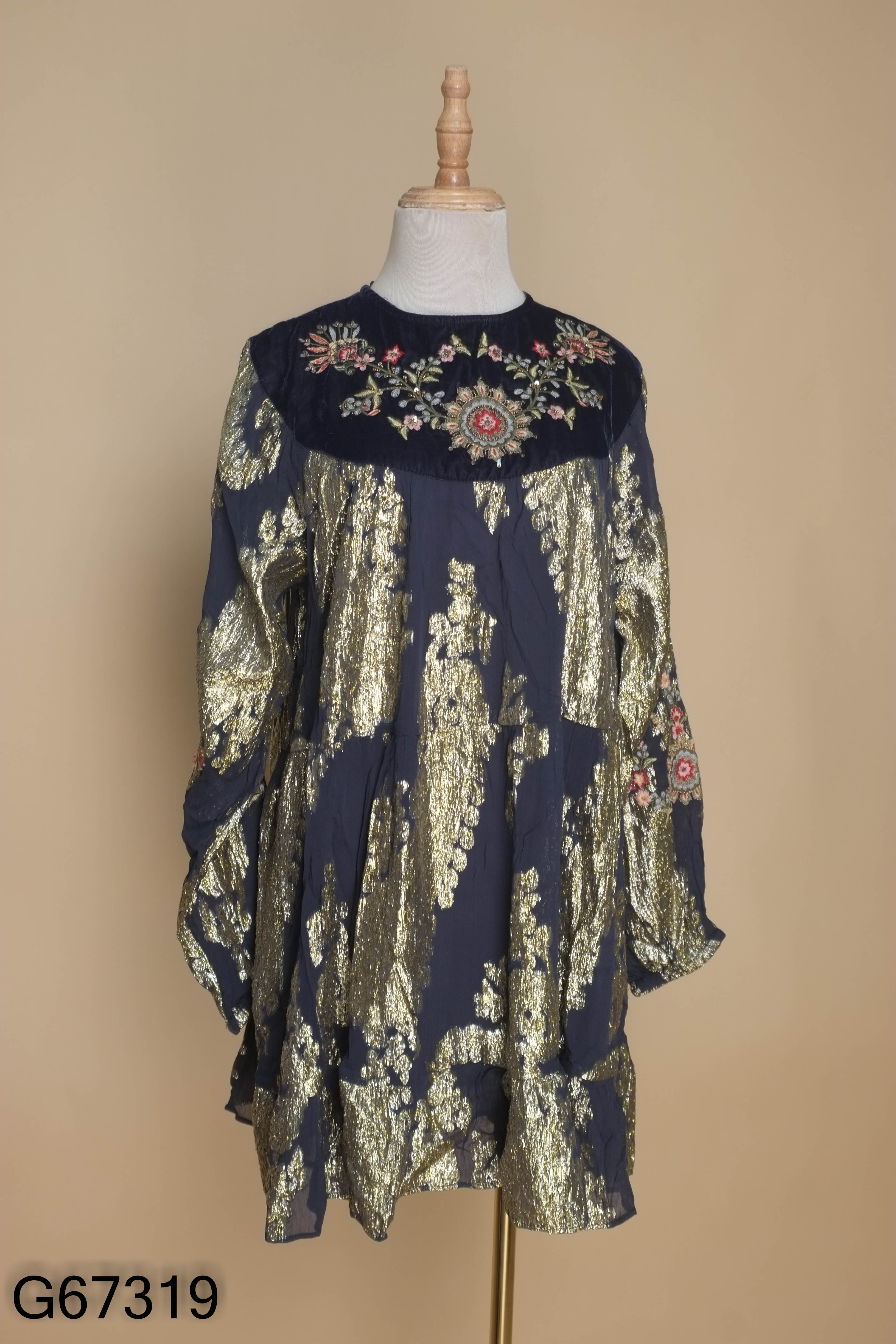 G6731910970-Váy xanh ZARA phối họa tiết vàng ánh