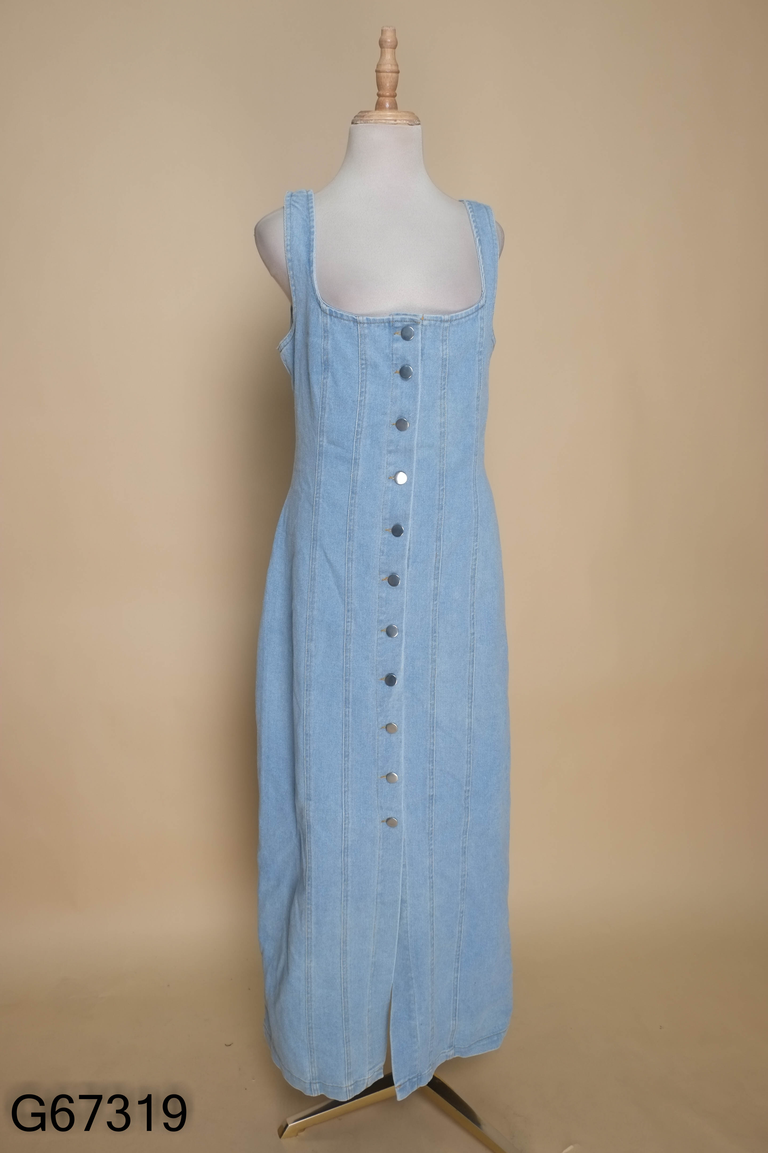 Váy jeans xanh ZARA hai dây phối cúc (xuất)