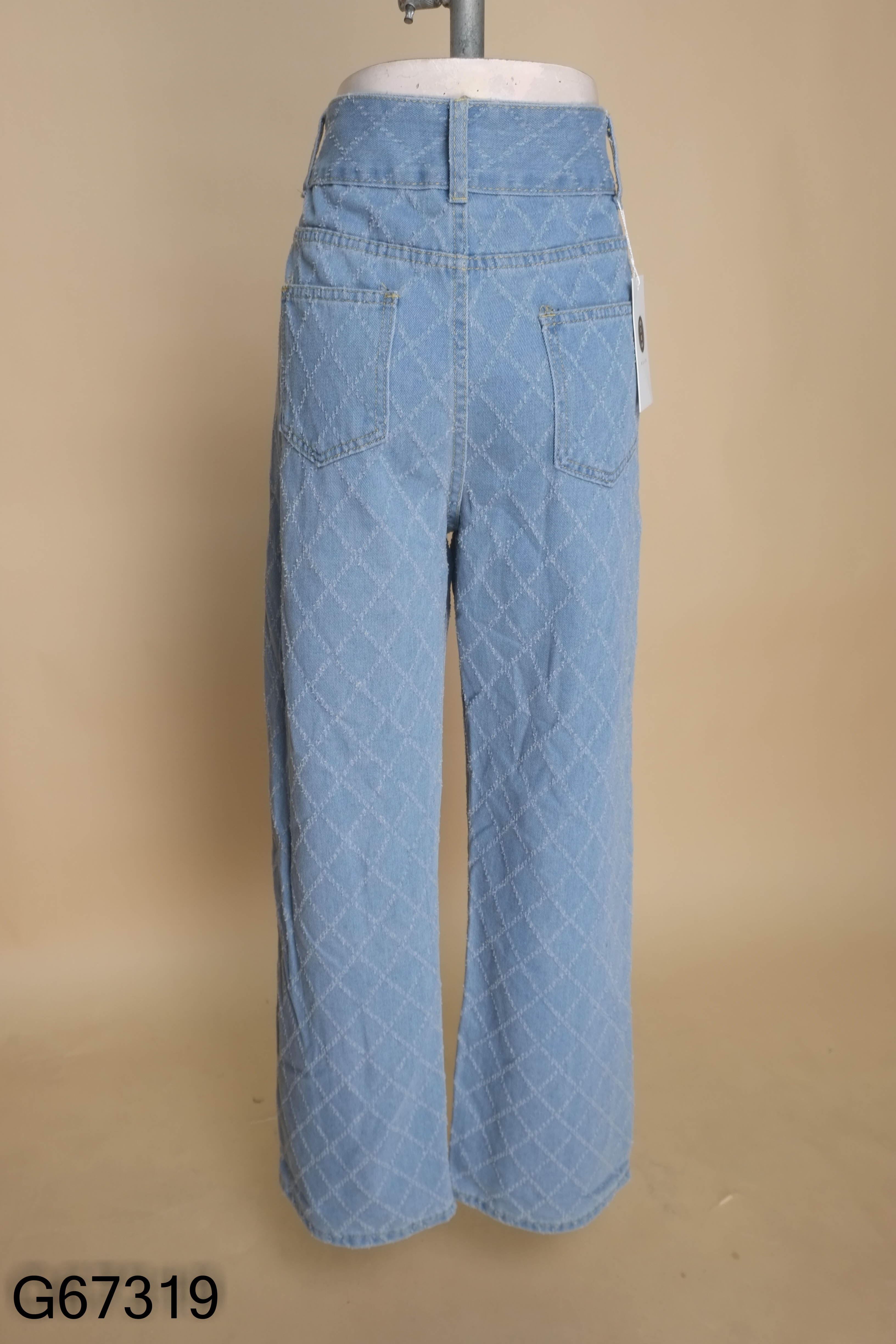 NEWTAG Quần jeans xanh họa tiết chỉ thoi