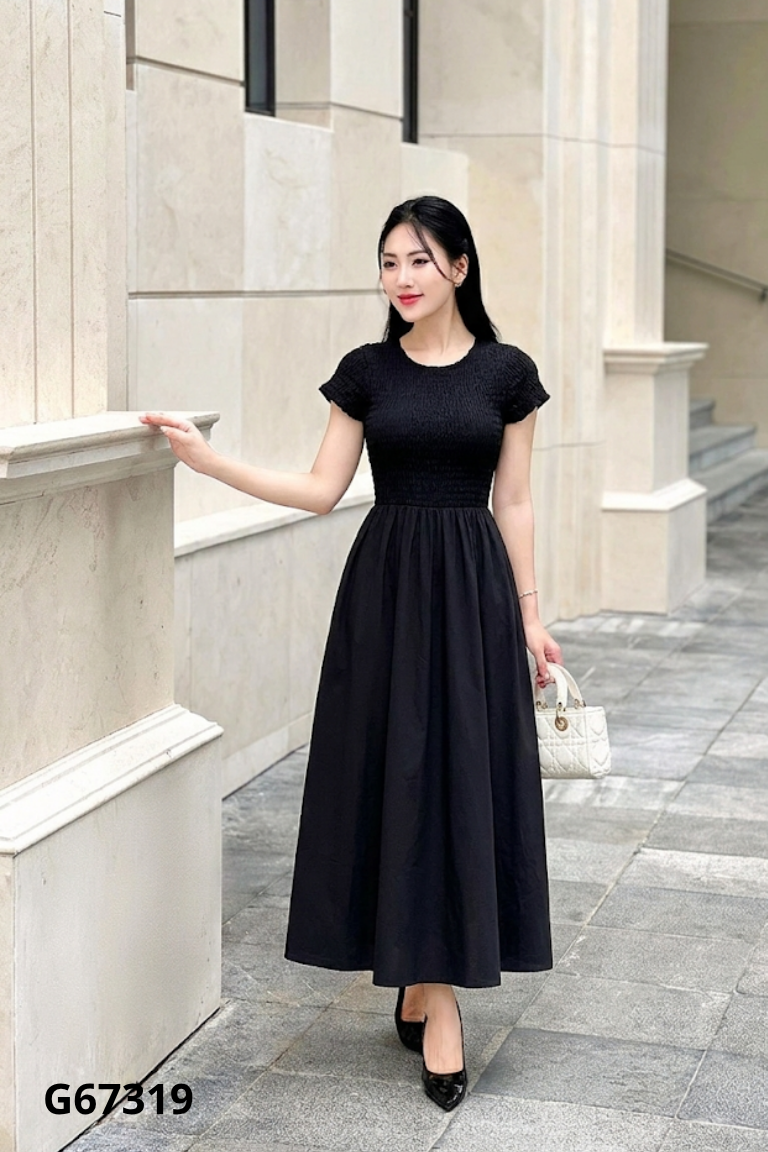 Váy đen trơn len nhún xòe