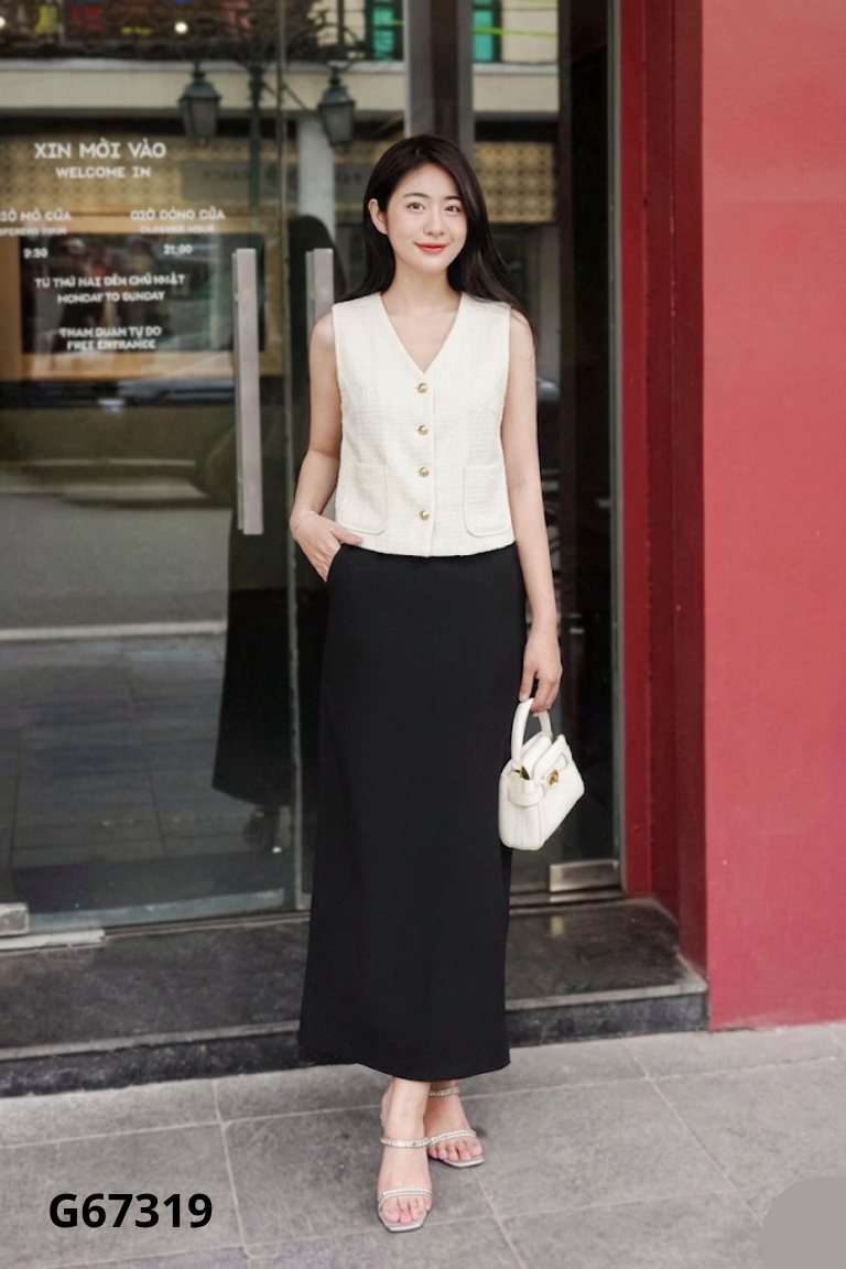 Áo gile tweed be phối túi