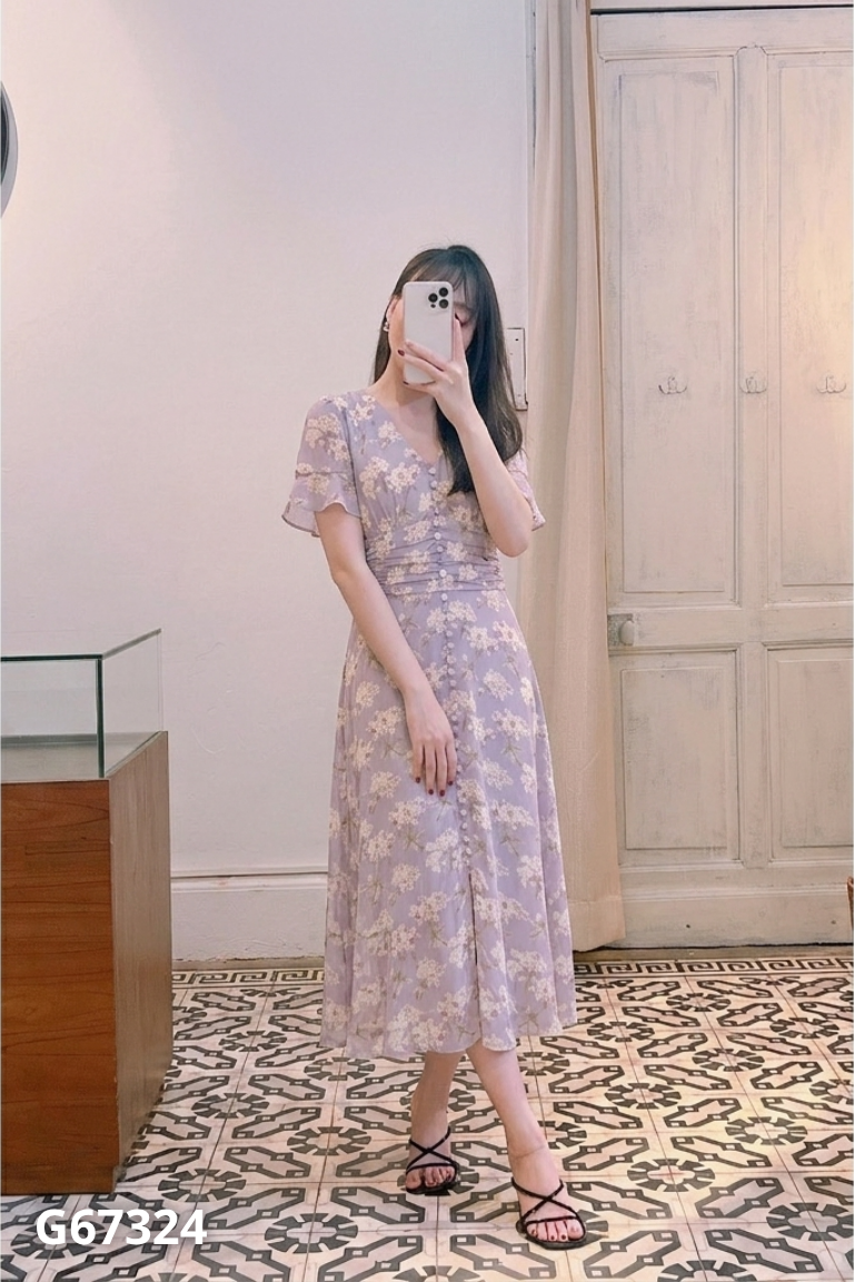 Váy ROOM 22 tím họa tiết hoa