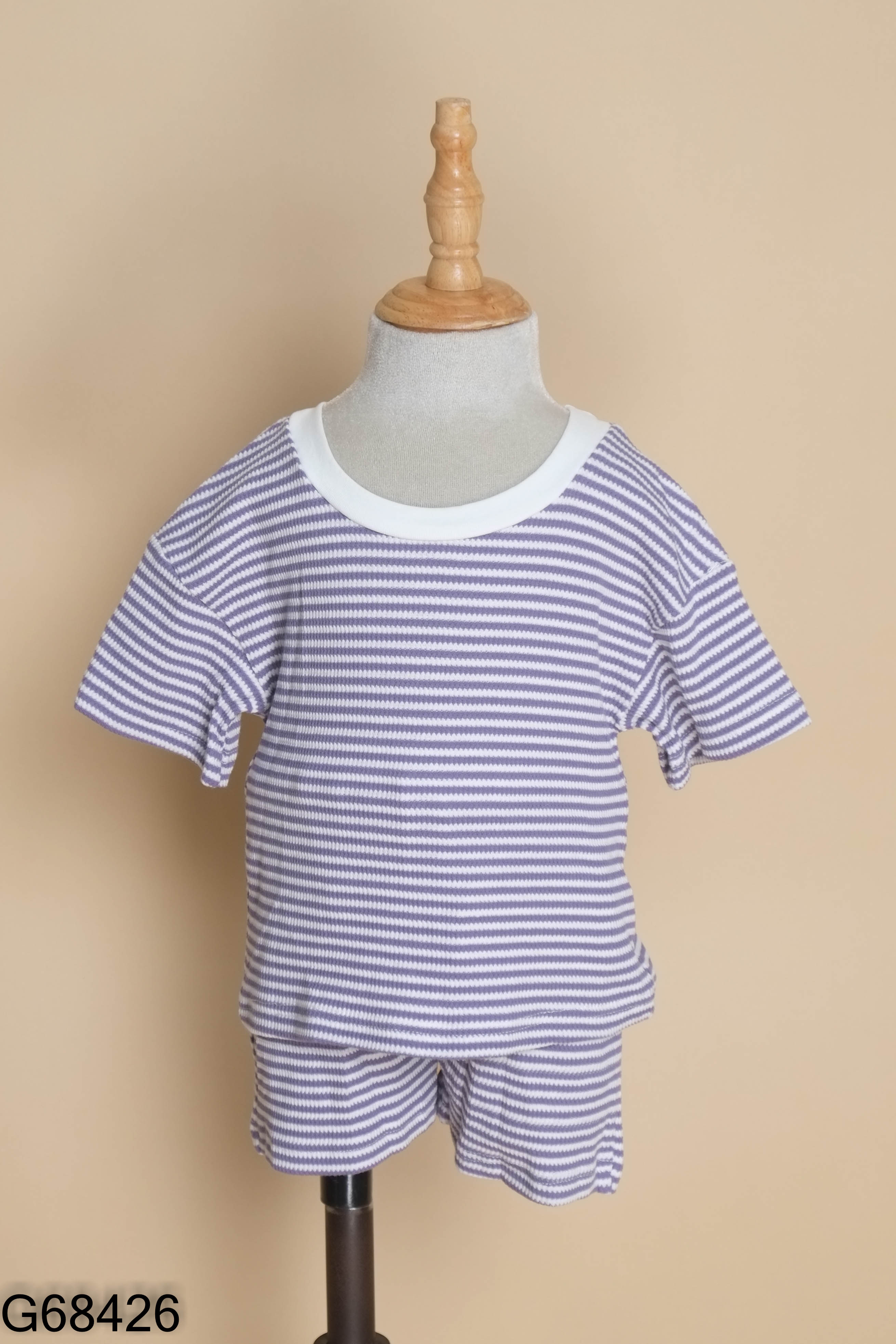 NEWTAG Set tím sọc trắng áo kiểu + quần