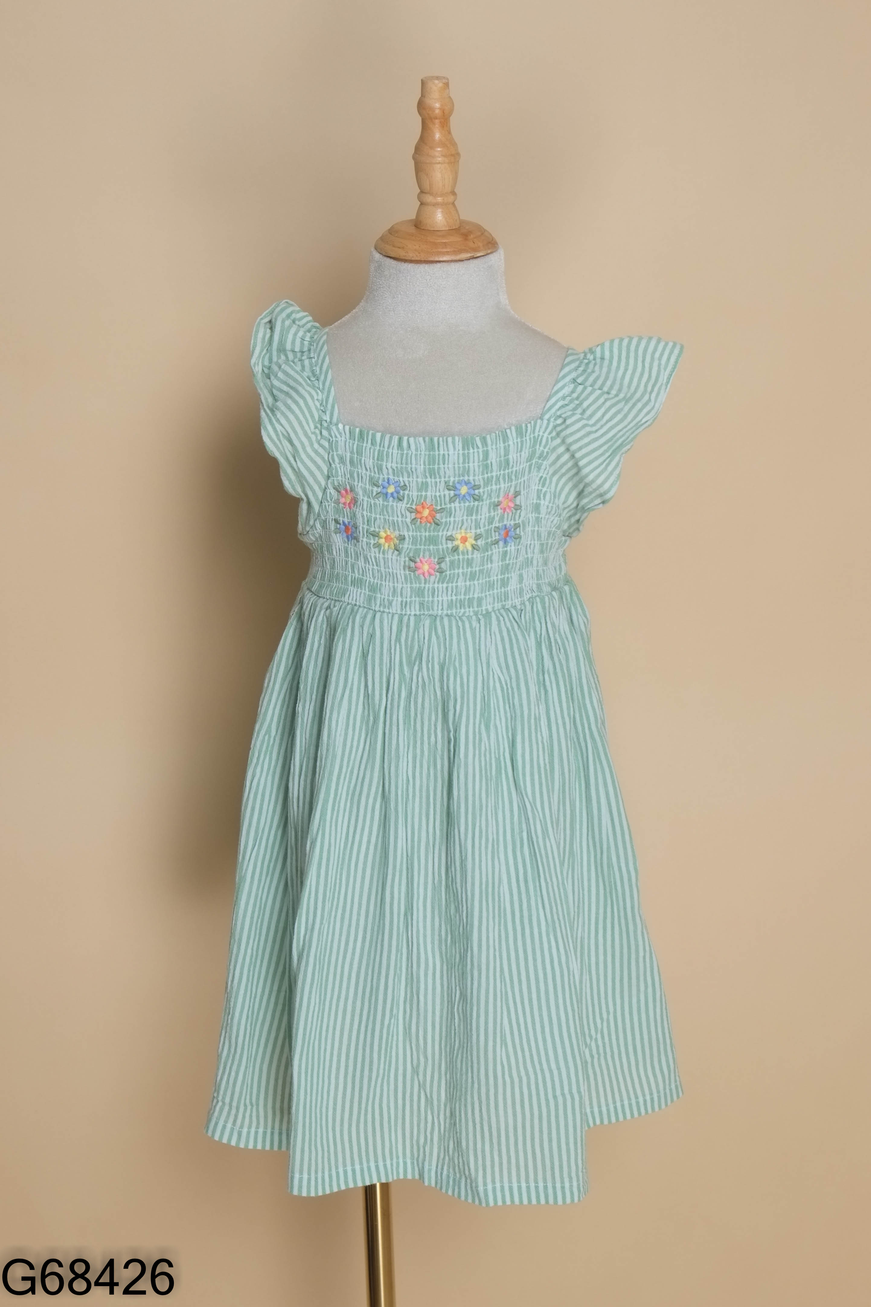 Váy LITTLE ME xanh sọc trắng thêu hoa