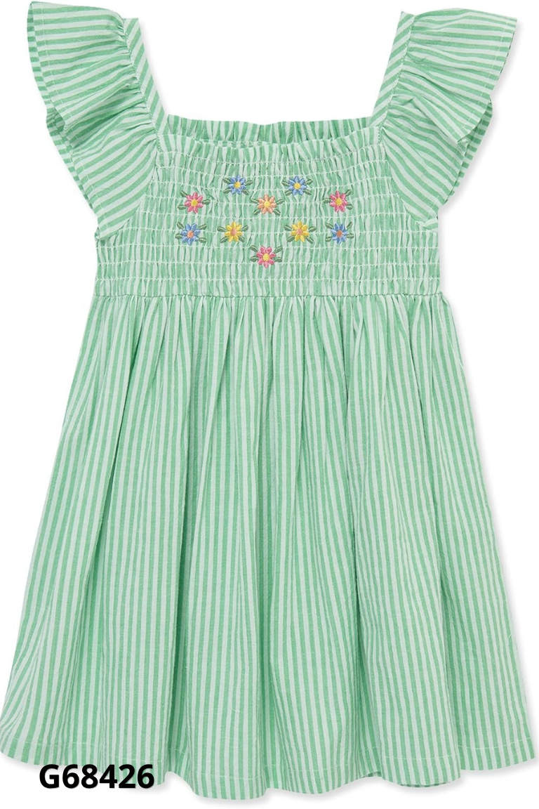Váy LITTLE ME xanh sọc trắng thêu hoa
