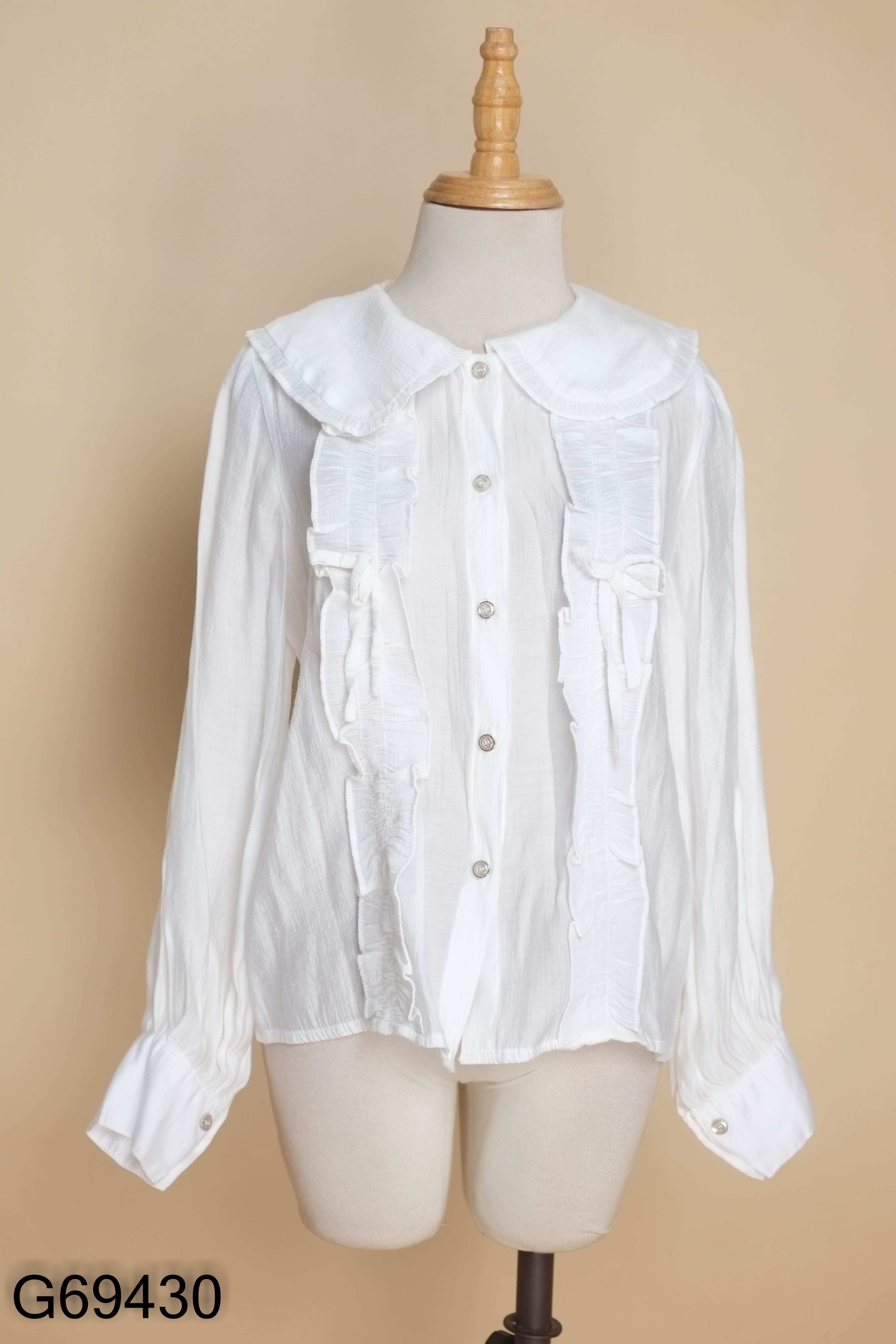 Áo trắng BLEUBIRD cổ sen viền bèo