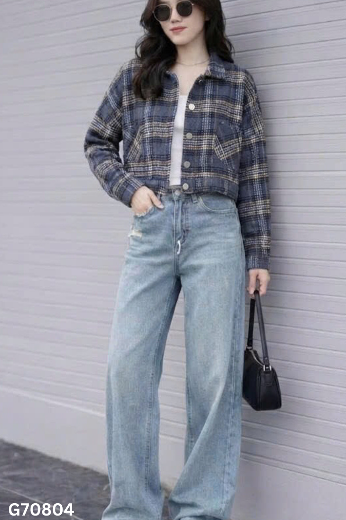 Áo khoác croptop xanh caro