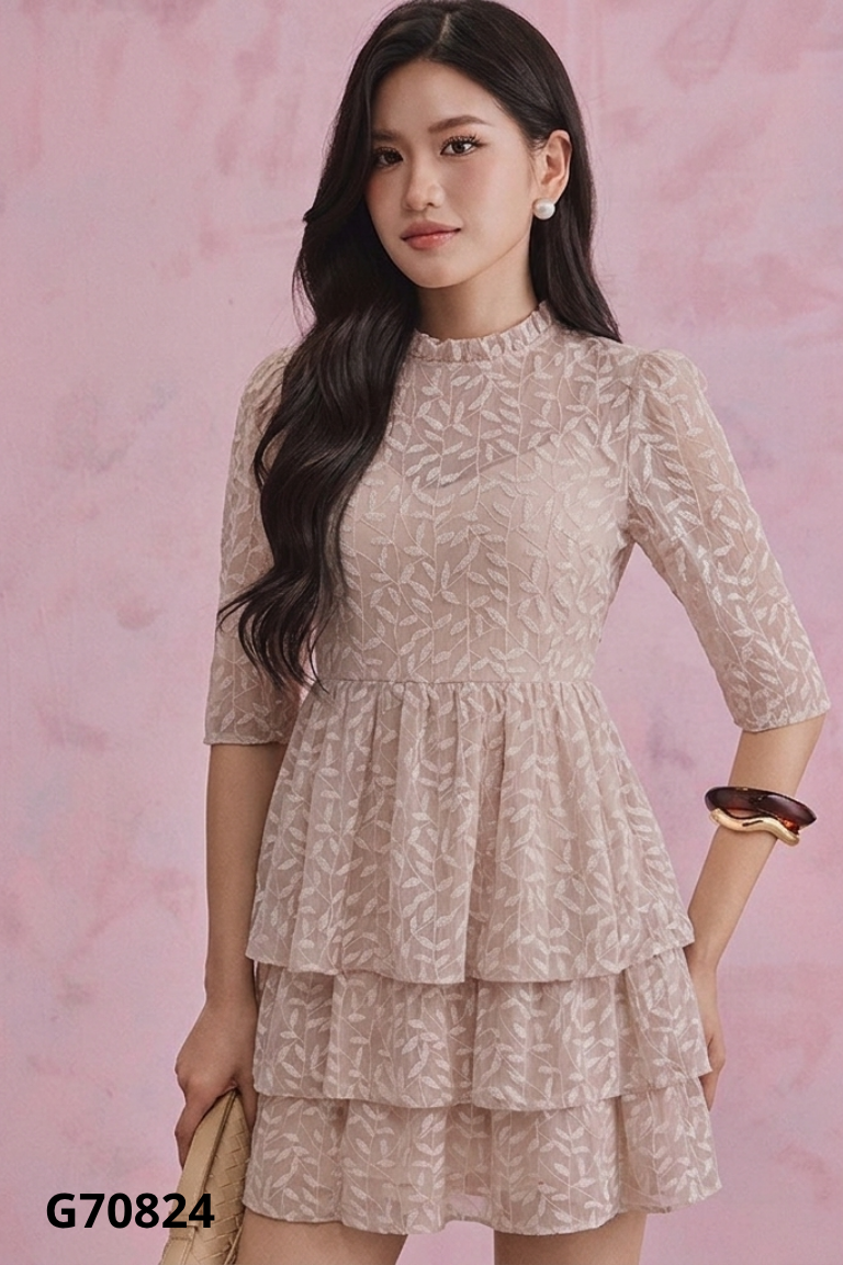 Váy D.CHIC voan be nâu họa tiết