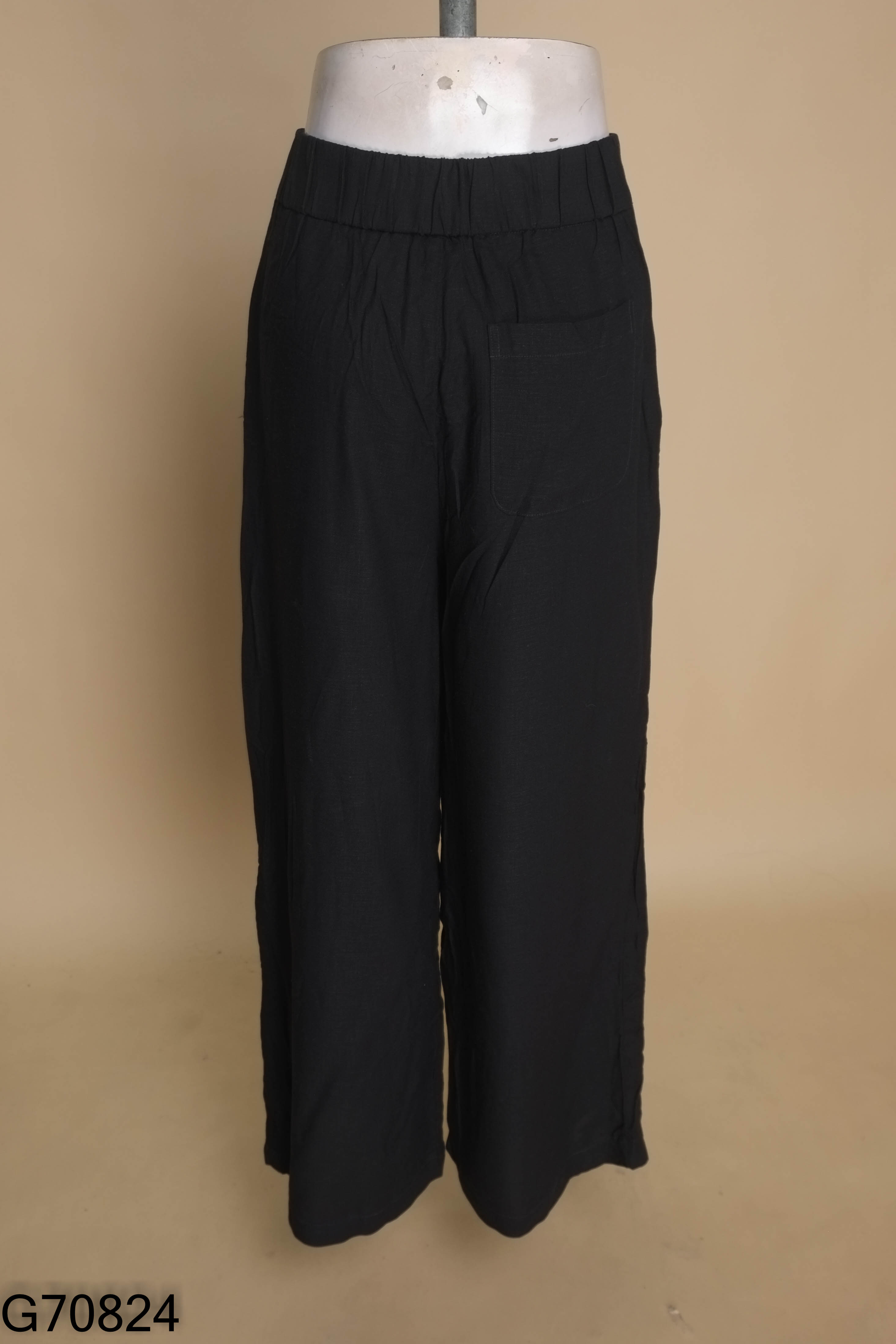 NEWTAG Quần linen đen ống rộng