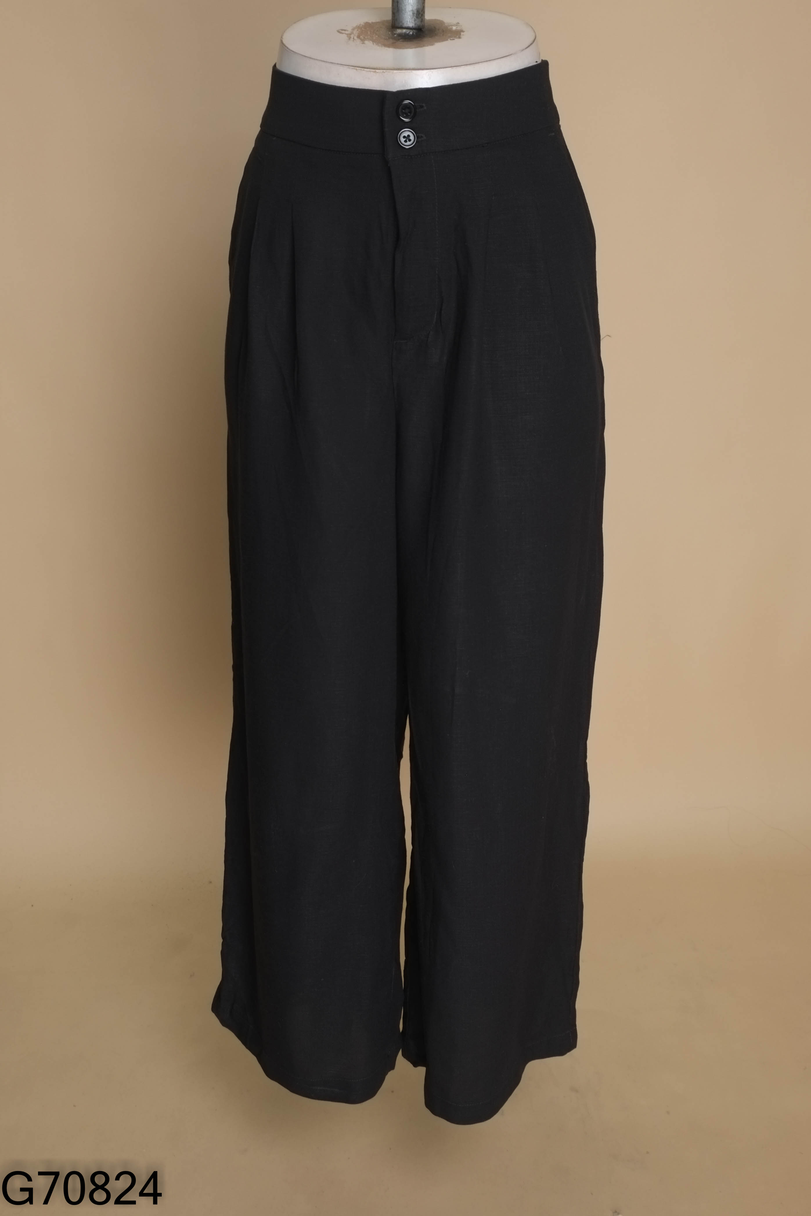 NEWTAG Quần linen đen ống rộng